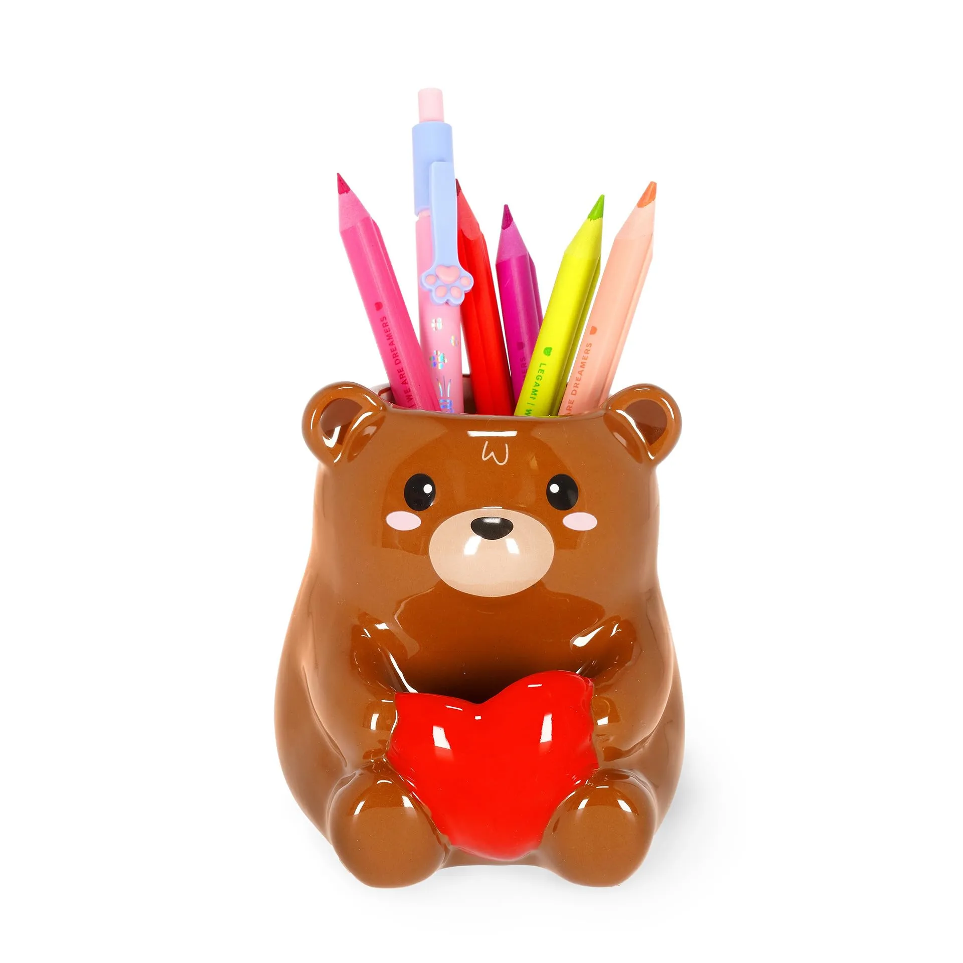 Legami - Portapenne in Ceramica, Desk Friends, Tema Teddy Bear, da Scrivania, Dipinti a Mano, Idea Regalo, Desk Organizer