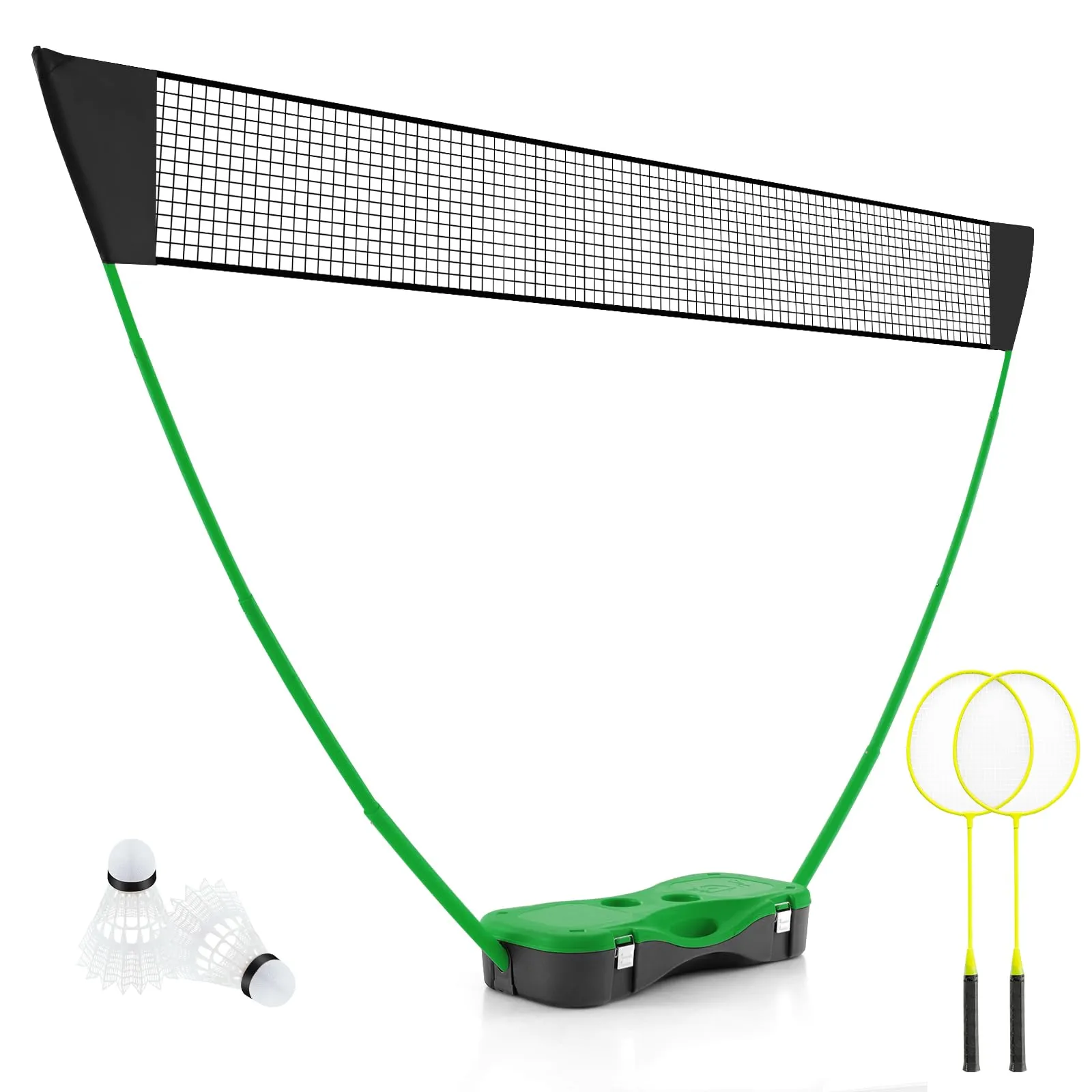 LIFEZEAL Badminton, Set Completo di Badminton Portatile, con Supporto per Rete, Rete, 2 Racchette, 2 Palline, 2 Pali e Scatola, Giochi Sportivi all' Esterno e all' Interno (verde)