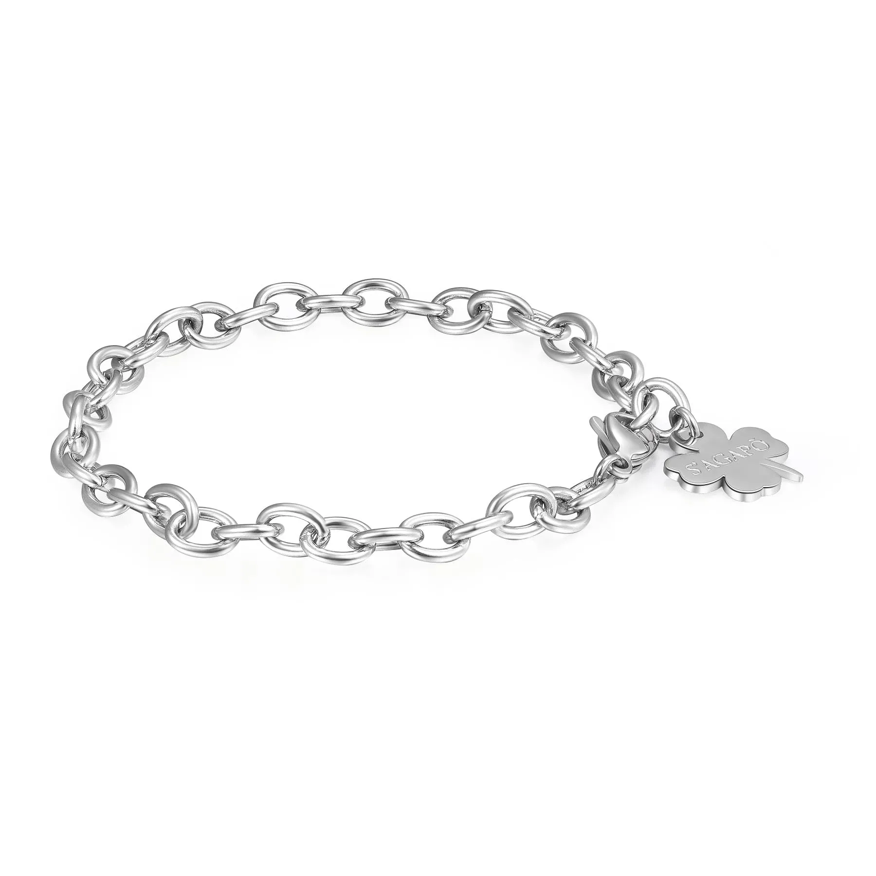 S'Agapõ Bracciale Donna, Bracciale Componibile in Acciaio con Simbolo Quadrifoglio | Collezione Happy - SHAC56