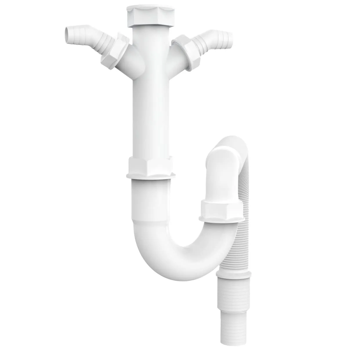 VARIOSAN Sifone tubolare flessibile 11497, 1 1/2", 2 attacchi per elettrodomestici a sifone 1", per lavello della cucina, lavastoviglie e lavatrice