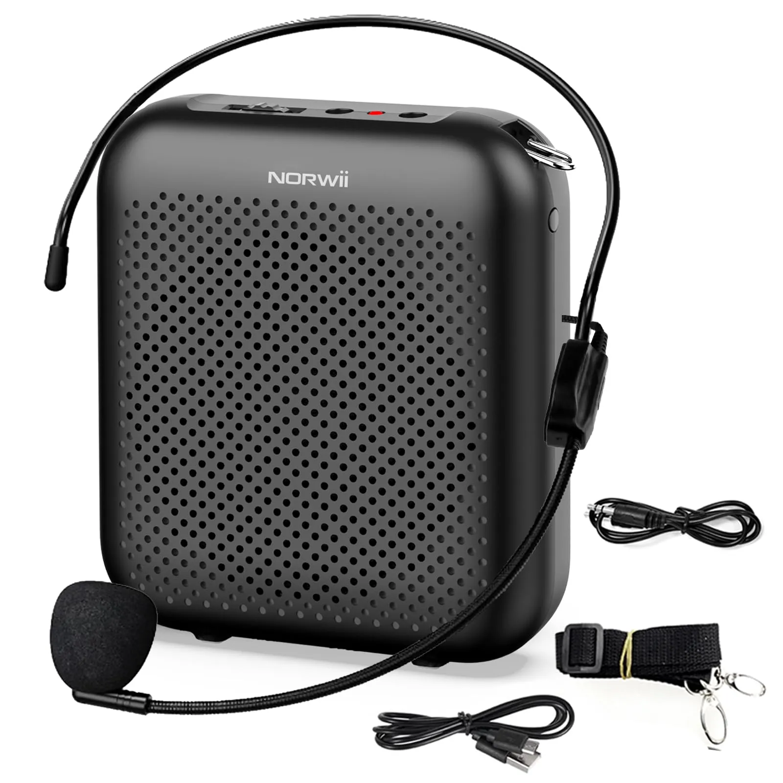 NORWII S358 - Amplificatore vocale ricaricabile portatile da 4000 mAh, con microfono cablato e cintura, microfono personale e altoparlante per guide turistiche per insegnanti, ecc. (nero)