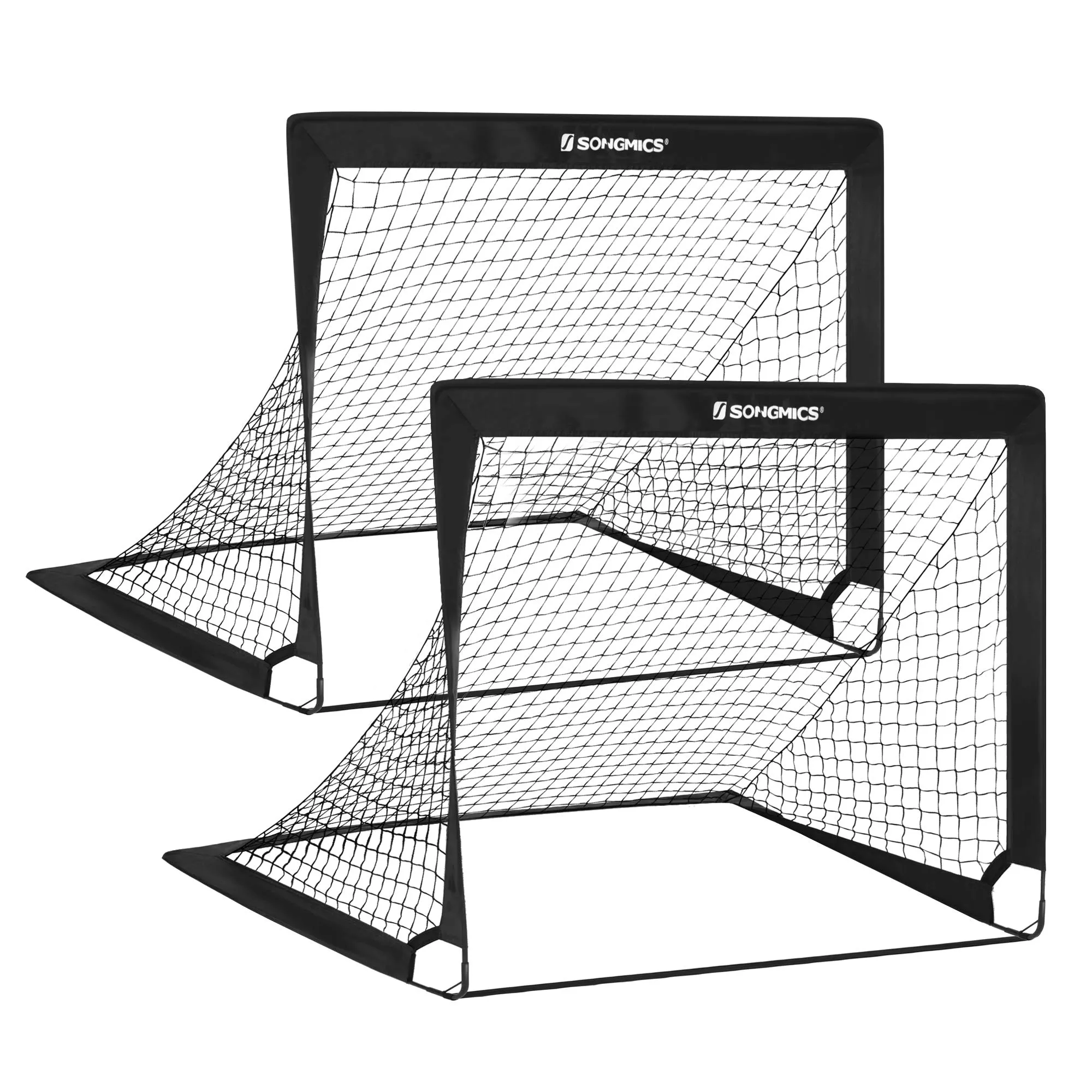 SONGMICS Set di 2 Porte da Calcio Pieghevoli per Bambini, Montaggio Veloce, in Giardino Parco Spiaggia, in Fibra di Vetro Elastico, Tessuto Oxford e Poliestere