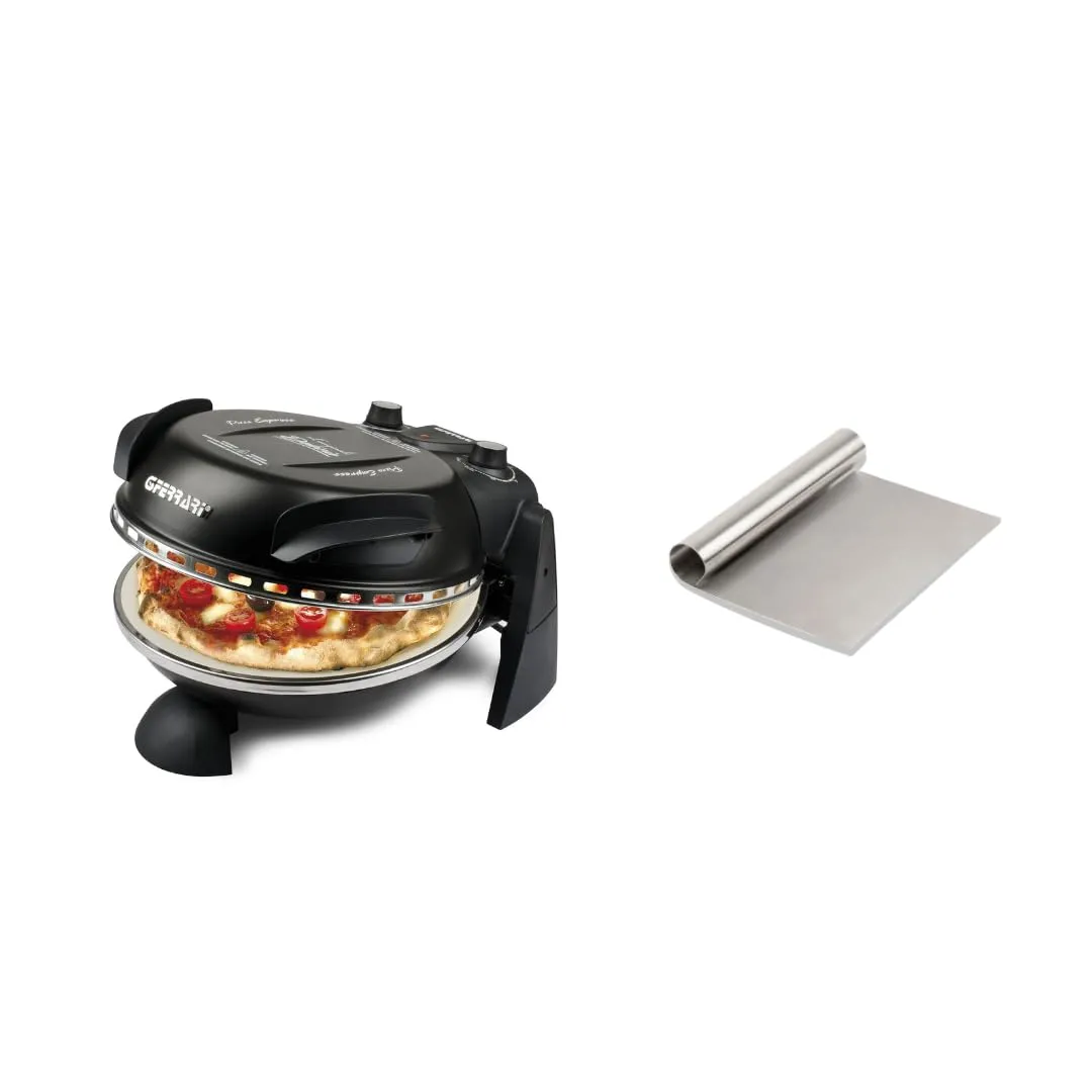 G3 Ferrari G10006 Forno Pizza Express Delizia Nero, Doppia resistenza riscaldante, Ricettario e Palette inclusi + R10006RS Raschietto Porzionatore INOX