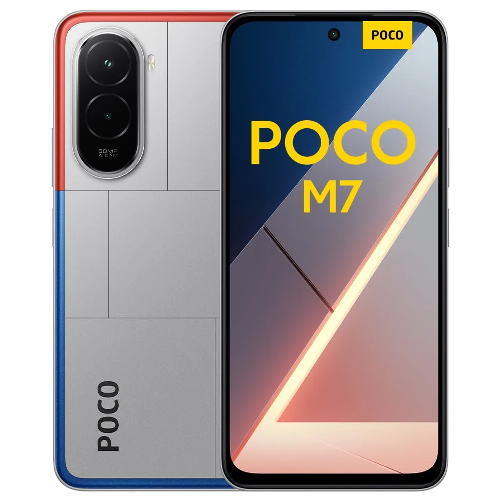 POCO M7, Smartphone 8+256GB, Display FHD+ da 6,9" 144Hz, Snapdragon 685, Doppia fotocamera AI da 50MP, Batteria da 7000mAh, Garanzia di 2 anni, Argento, Caricabatterie non incluso