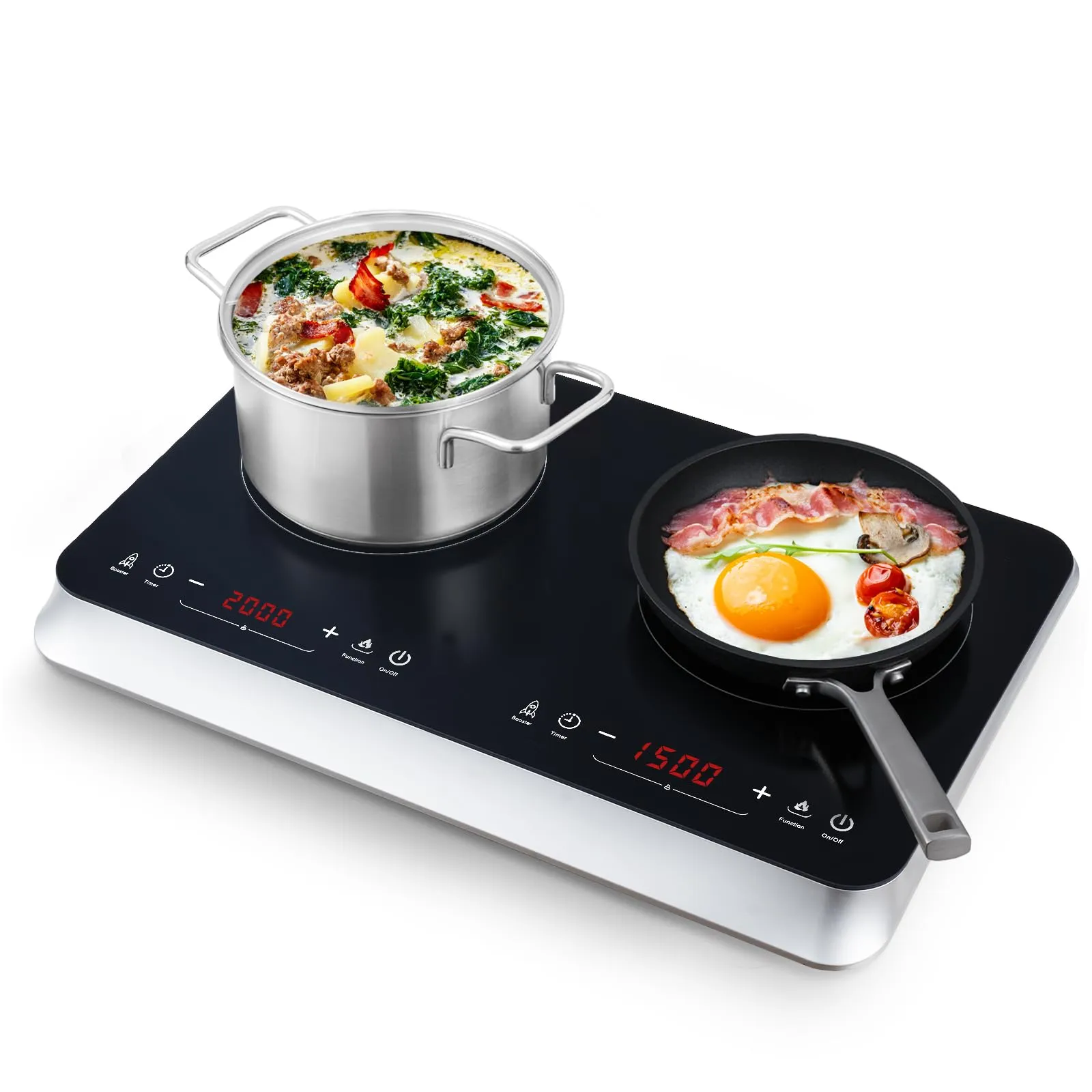 COOKTRON Piastra Induzione Doppia, Piastra Induzione 2 Fuochi Portatile, 3500W, Touch Control con Boost, Timer 4 Ore, Sicurezza Bambini, 10 Livelli di Temperatura e Potenza, Design Elegante