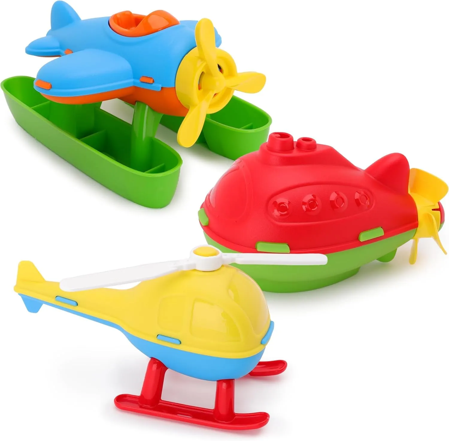 Toyland® Confezione da 3 - 16 cm (6") Elicottero giocattolo colorato, sottomarino e idrovolante - Giocattoli galleggianti per bambini - Giocattolo per piscina e bagnetto