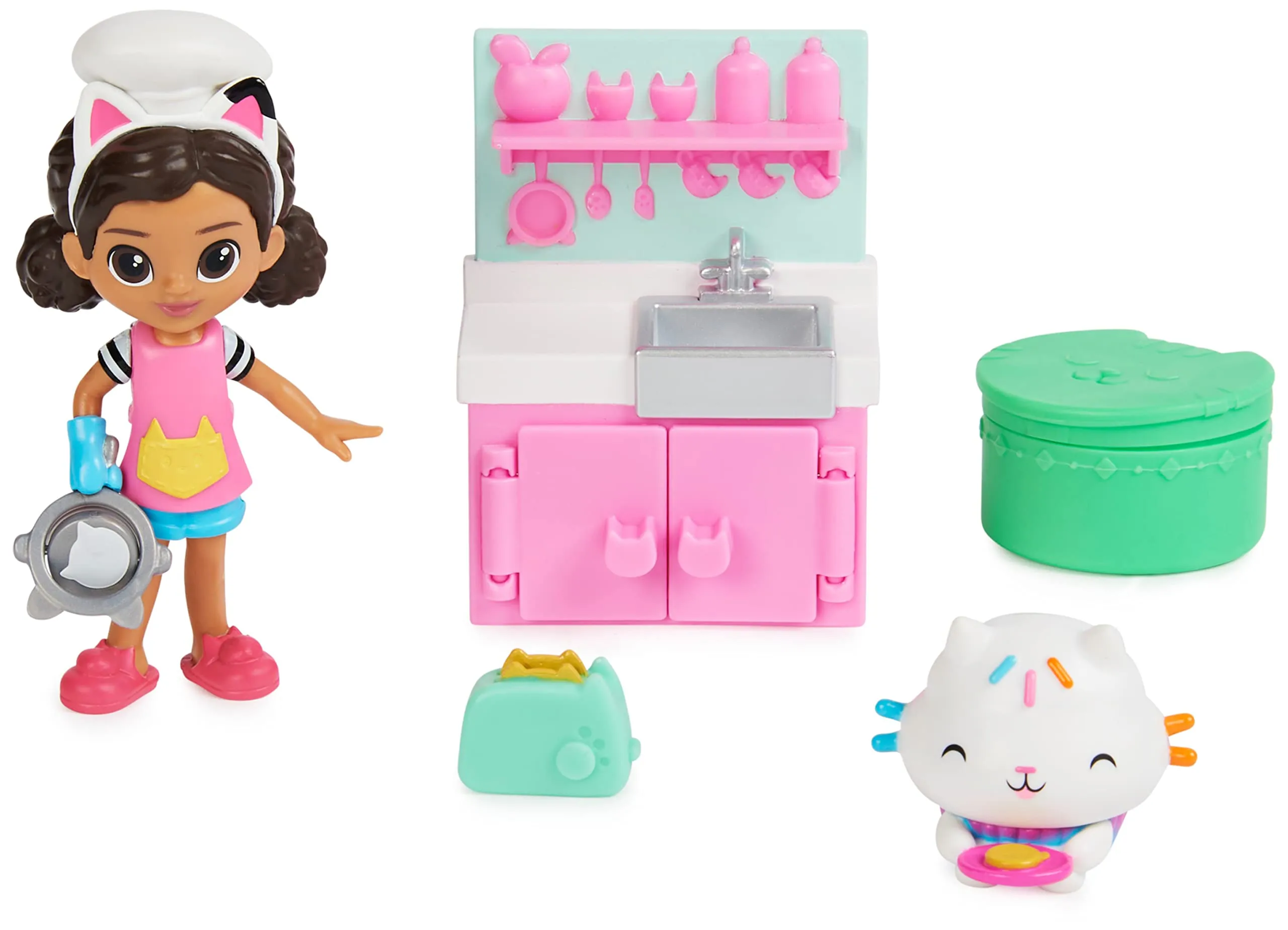 Gabby's Dollhouse, set Lunch and Munch Kitchen con 2 personaggi giocattolo, accessori e mobile, giocattolo per bambini dai 3 anni in su