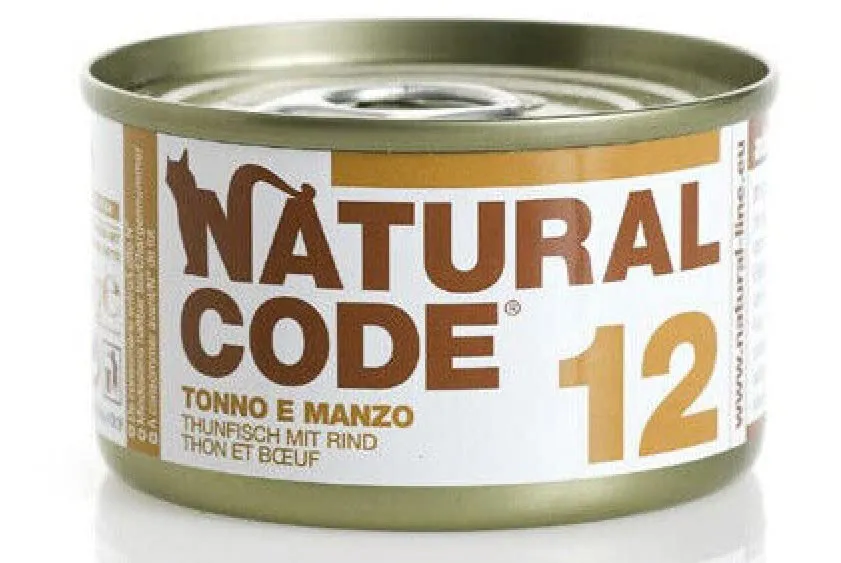 Natural Code Adult Gatto Cibo Umido Tonno e Manzo. 12 LATTINE da 85g CADAUNO