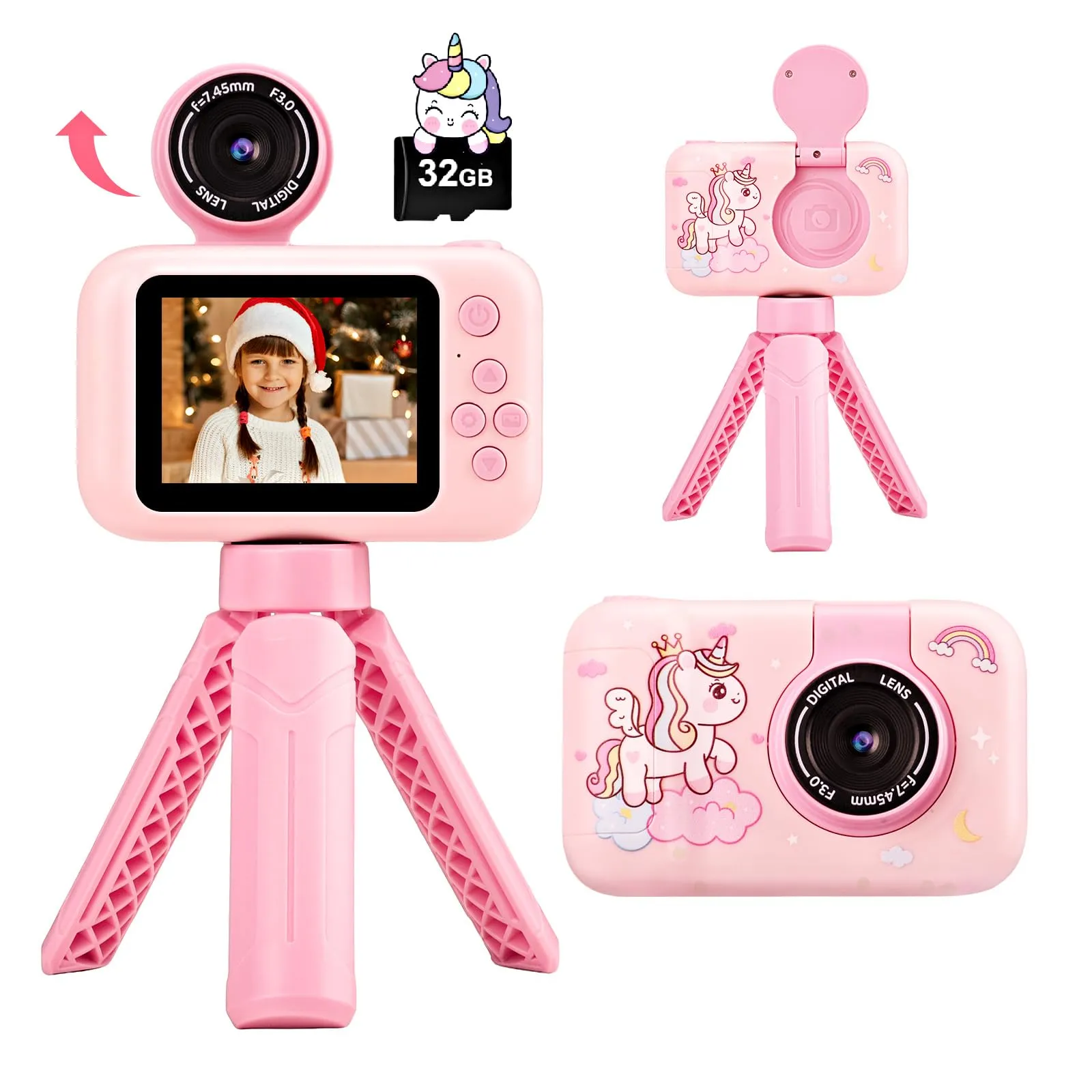 POSO Macchina Fotografica Bambini, 2.0 Pollici Fotocamera Digitale Bambini con 32GB Scheda,1080P HD Selfie Videocamera