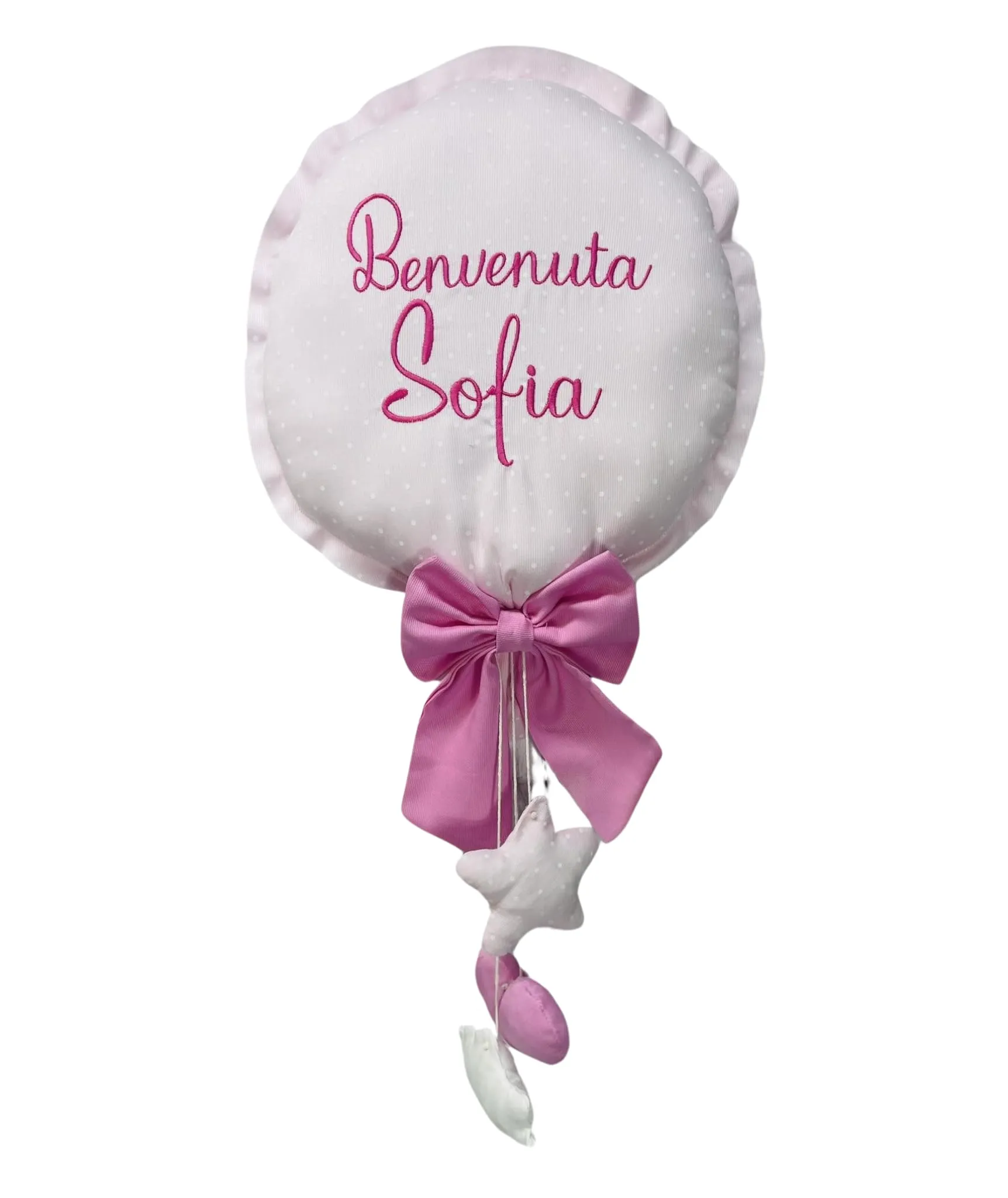 Fiocco nascita bimba, palloncino personalizzato con nome ricamato, annuncio nascita femminuccia, decorazione cameretta, fuori porta rosa