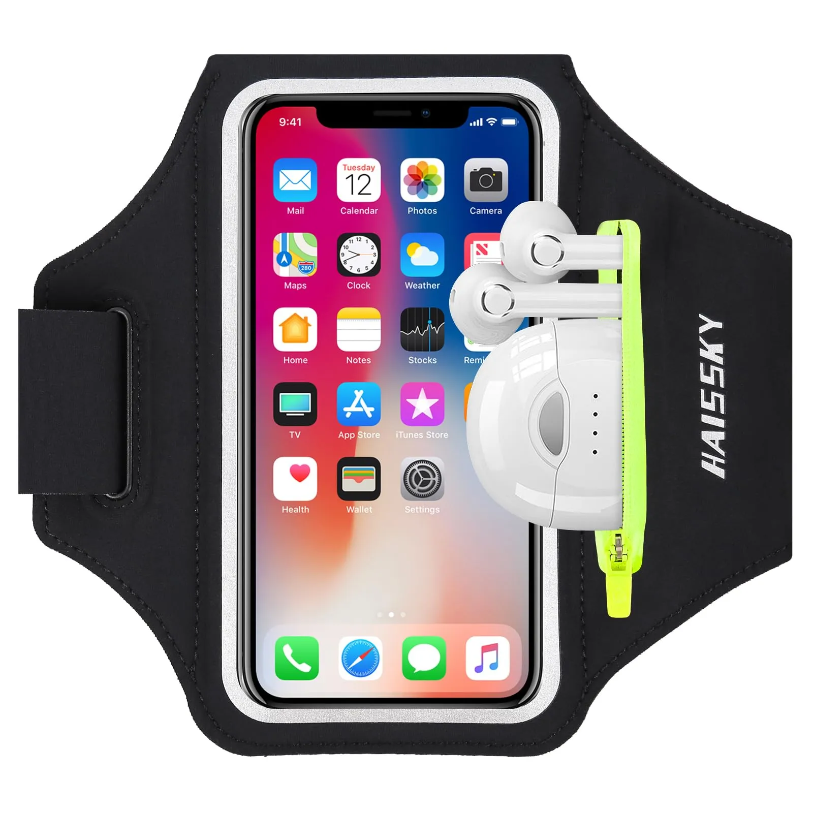 HAISSKY Fascia da Braccio con Borsa Auricolare, Fascia Sportiva da Braccio Porta Cellulare Braccio Portacellulare Armband per iPhone 15 Pro Max/14 Pro/13 Pro/12/11 Galaxy S24 Ultra/S23/S22 Fino a 6,9"