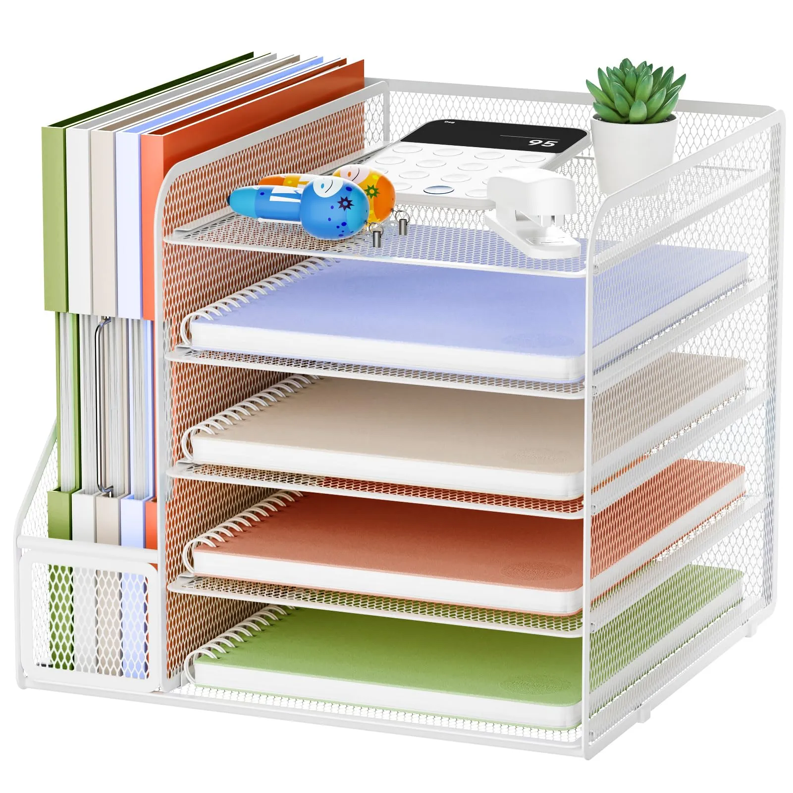 Marbrasse Organizer Scrivania,5 Livelli Porta Documenti e Accessori,Organizzatore Rete per Ufficio Casa e Scuola(Bianco)