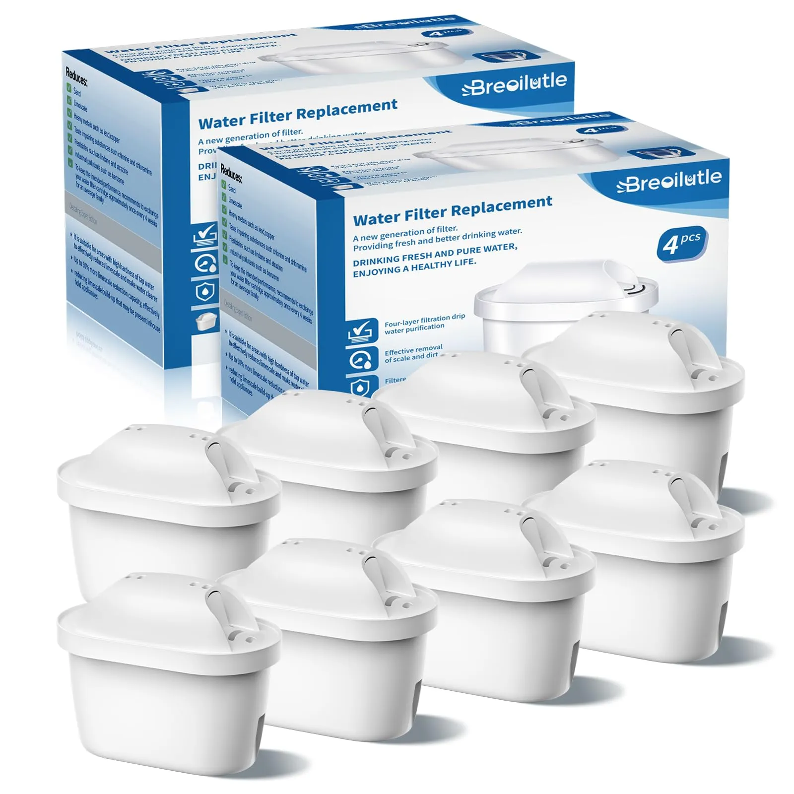 BREOILUTLE Filtri, Sostituzione per Brita Maxtra+ Plus, Maxtra Pro All-in-1 Filtro, Filtro per Bollitore Compatibile Con Brita Mavea Filtri per acqua, Riducono Cloro, odori (8, Classic)