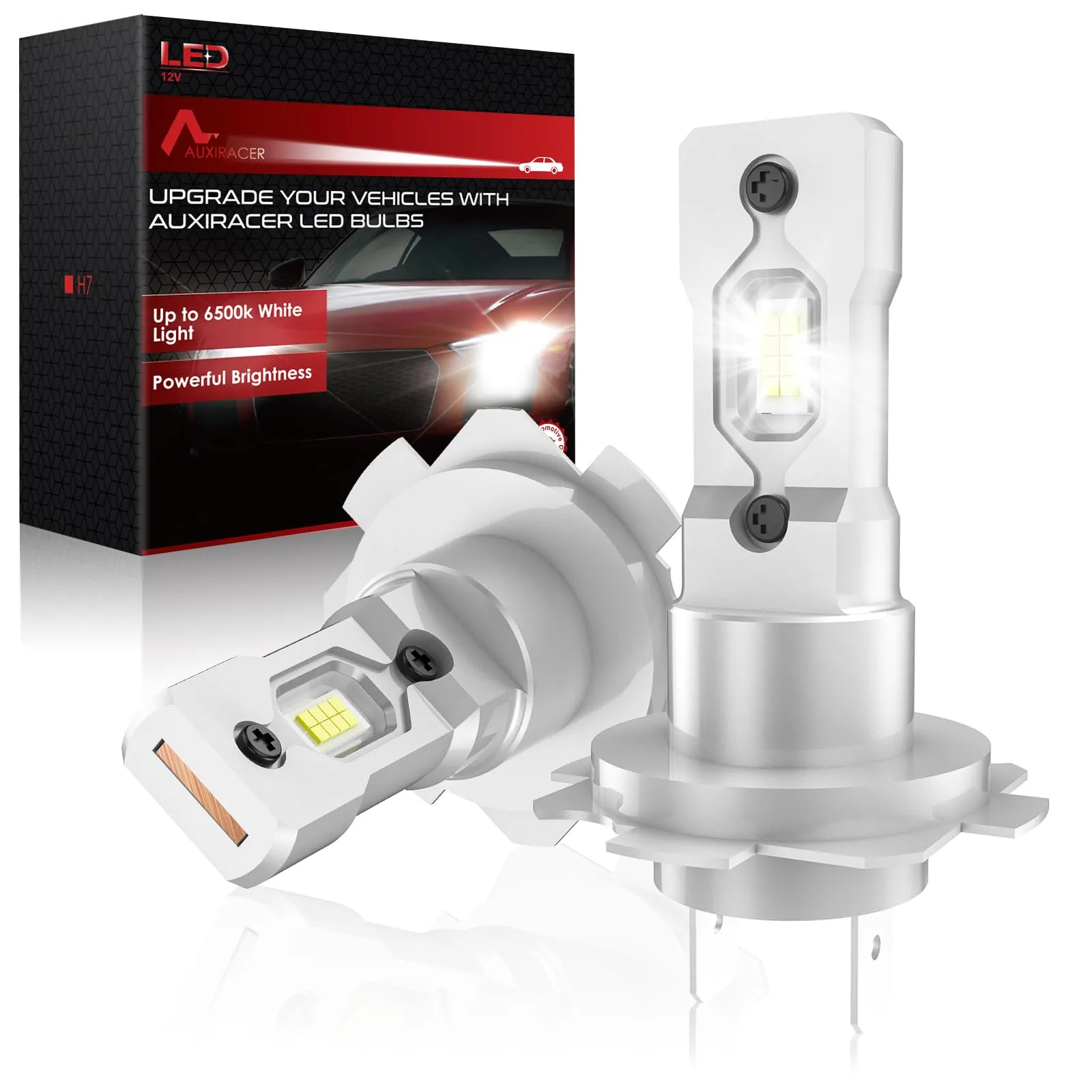 AUXIRACER H7 LED, 100W 30000LM 6500K Luce Bianca Fredda Lampadine LED H7, Dimensioni Mini 1:1, Plug and Play, Lampadine Per Fari Auto e Moto, 2 pezzi