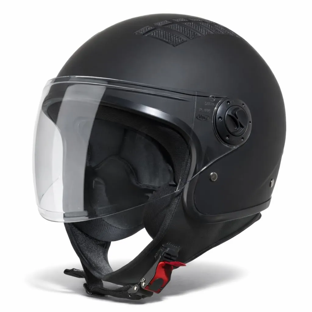VINZ Como Casco Jet con Visiera ECE 22.06 Certificato | Per scooter, moto e Vespa | Uomo E Donna | nelle taglie dalla XS-XL| Disponibile in quattro colori - Nero opaco