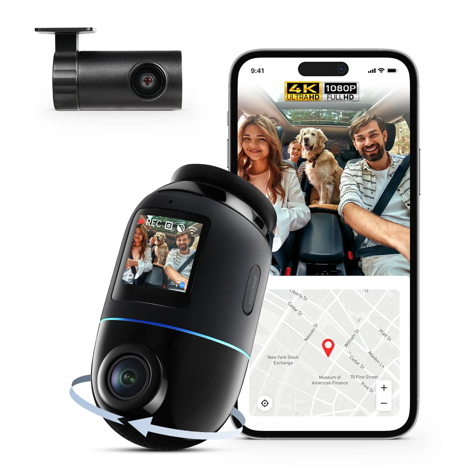 70mai X200 Dash CAM Omni, Rotazione 360, Archiviazione eMMC Incasso da 128 GB, Grigio