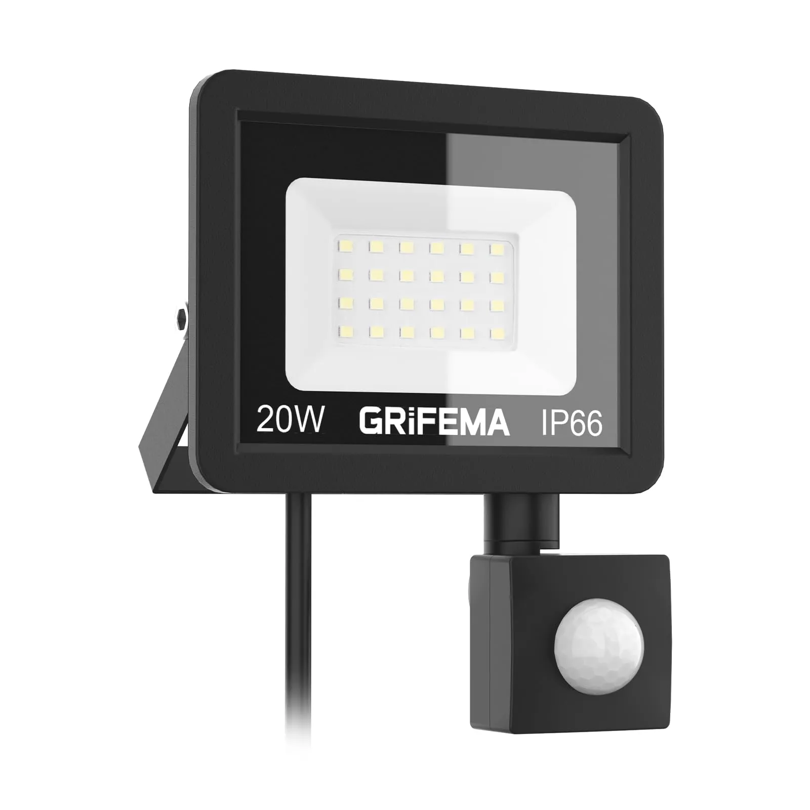GRIFEMA 20W Faretto LED da Esterno con Sensore di Movimento, 2200LM, 24 LED 6500K Bianca Fredda, IP66 Impermeabile, Faro LED per Giardino, Garage e Cortile, Modalità Regolabili