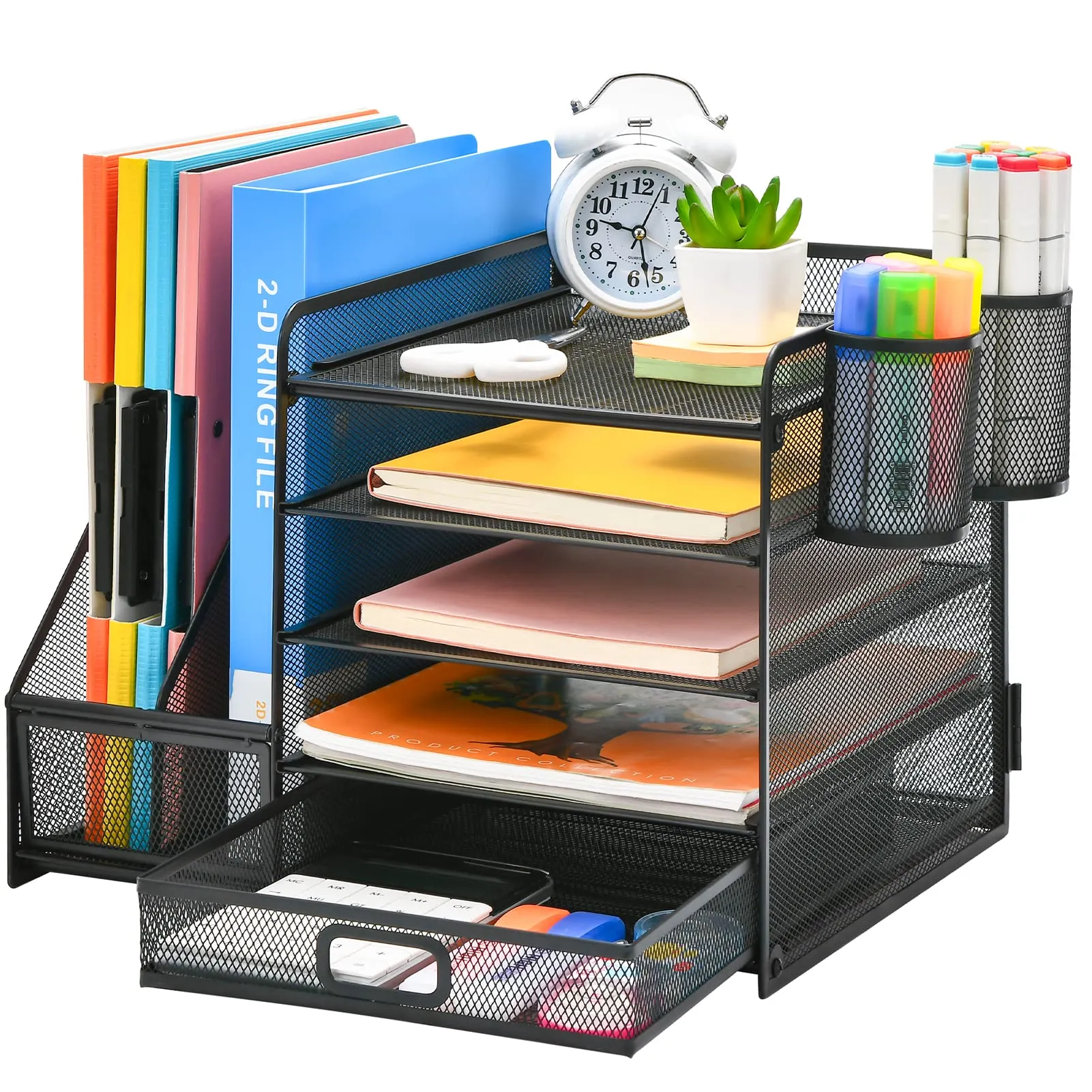 Marbrasse Organizer Scrivania,Porta Documenti Ufficio Scrivania,5 Comparti Porta Documenti Scrivania con 2 Portapenne per Casa Ufficio (Nero)