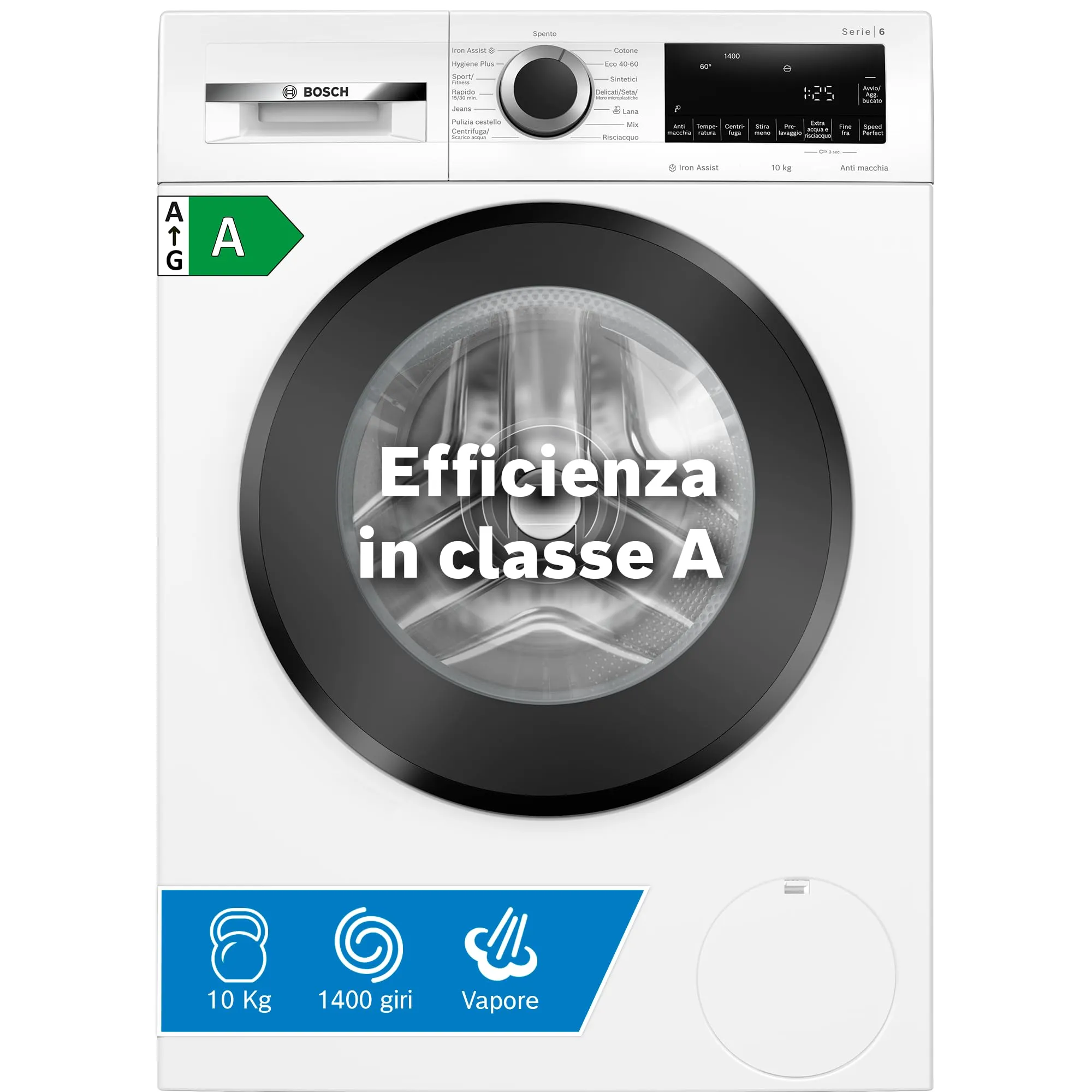 Bosch WGG254Z0II Serie 6 Lavatrice a carica frontale, 10 kg, 1400 giri, Classe energetica A, motore inverter con 10 anni di garanzia, riduce le pieghe e facilita la stiratura, Bianco, 60 Cm