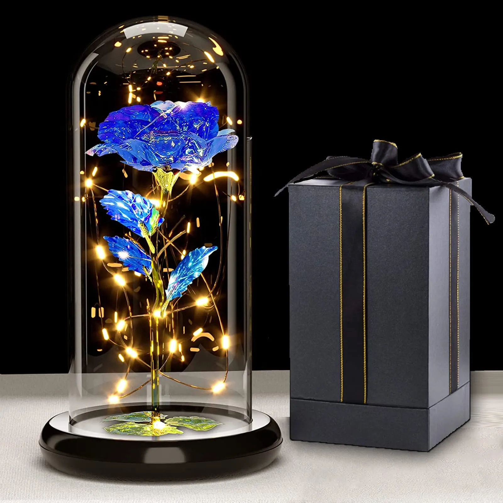 Touloube Galaxy Rose per Lei con Luce a LED, Artificiale Regalo per Donne Moglie, Fiore in Cupola di Vetro per Festa della Mamma, Matrimonio, Compleanno, Natale