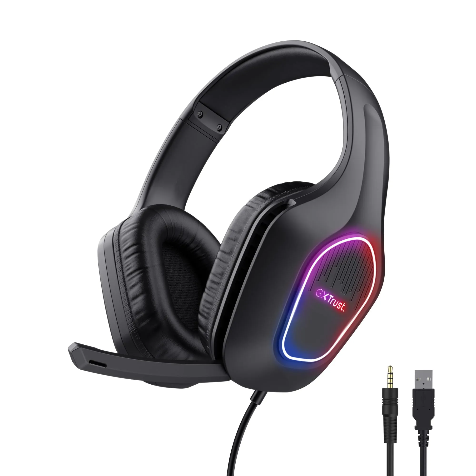 Trust Gaming GXT 419 Rayne Cuffie Gaming Leggere per PC/Console, Illuminazione LED Alimentata via USB, Driver da 50 mm, Jack Audio 3.5 mm, Cuffie con Microfono Over-Ear Computer Portatile, Nero