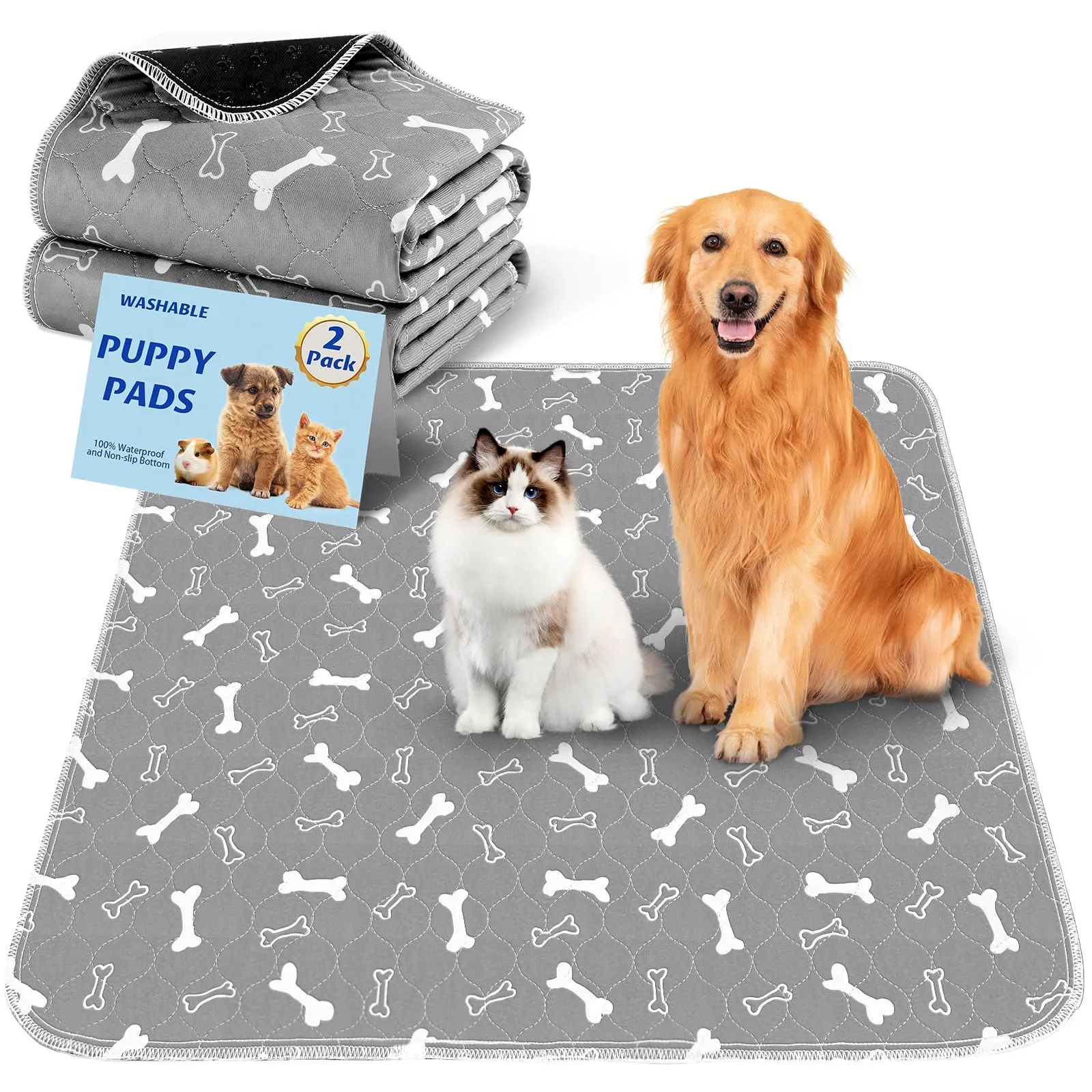 Baodan Traverse Cani, 2 pezzi Traversine Lavabili per Cani 45x60 cm, Riutilizzabili Assorbenti Rapidi Tappetini Cane Puppy Pads per Cane, Gatti, Porcellini d'India