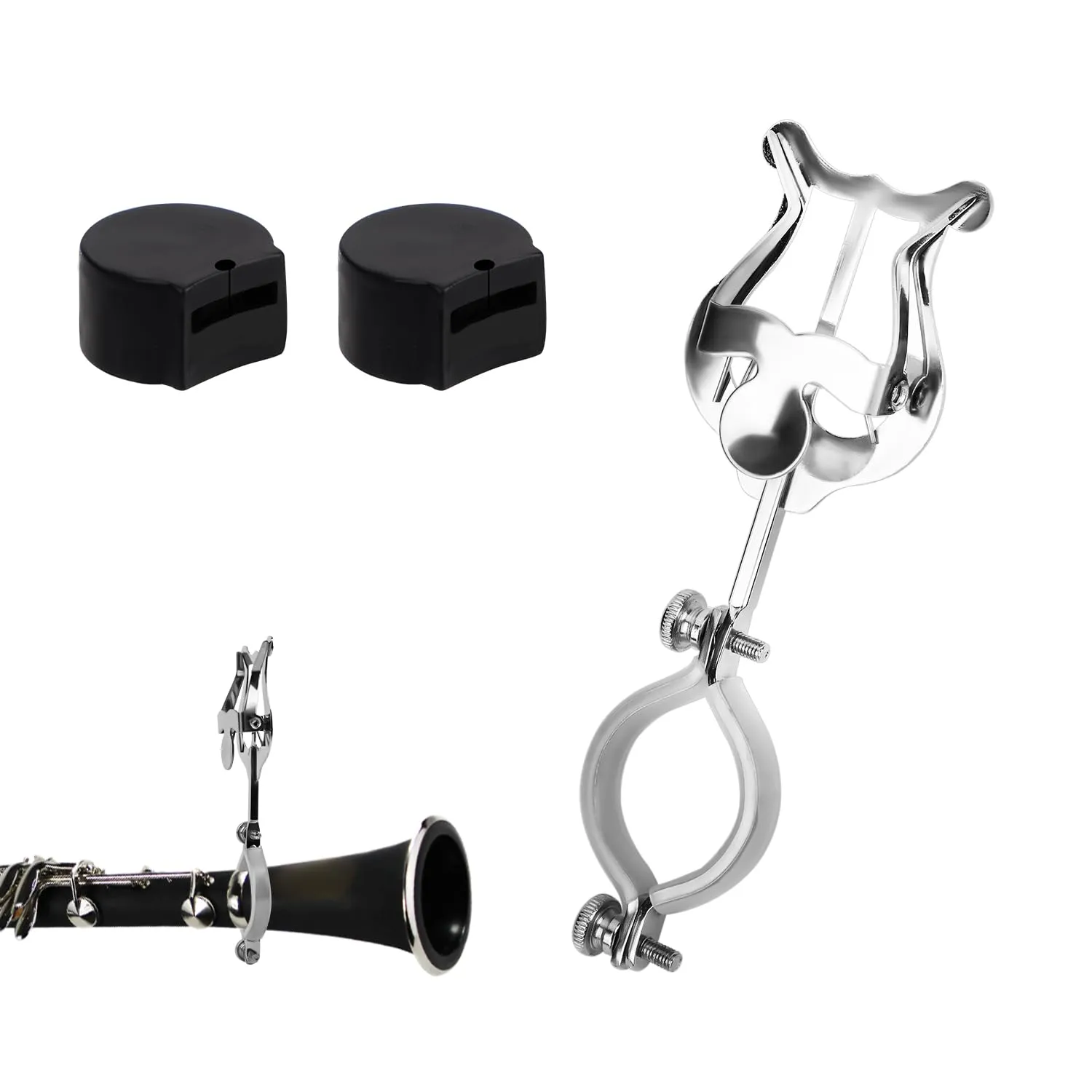 Lira per Clarinetto con 2 Cuscinetti per Pollice per Clarinetto, Clip per Spartiti Musicali in Argento Morsetto per Lira da Marcia Supporto per Clarinetto per Strumenti della Banda Musicale