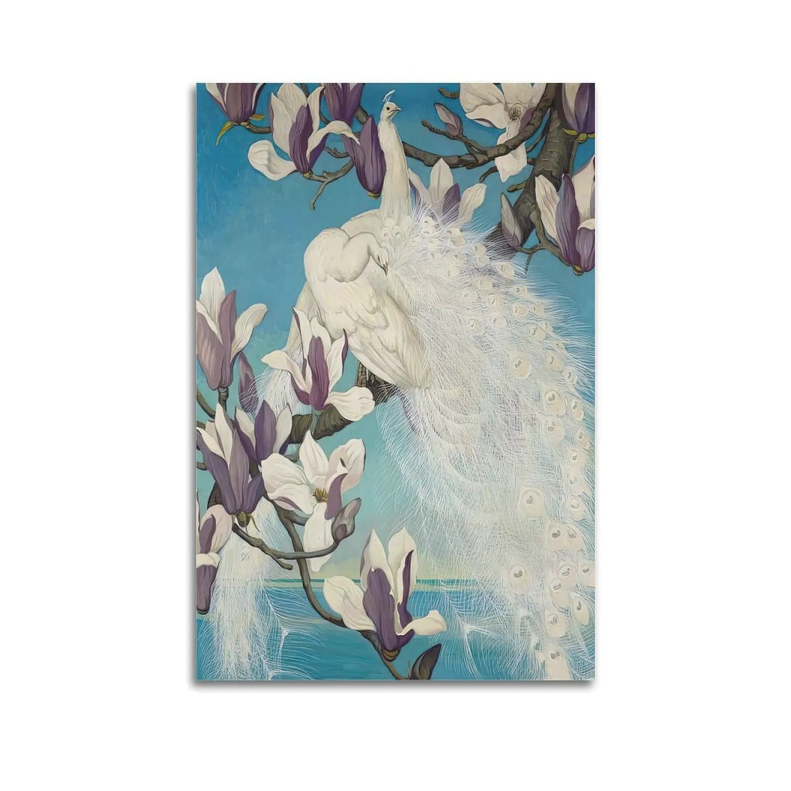 HNPBB Poster decorativo da parete con uccelli e pavone bianco, stampa artistica su tela, poster decorativo moderno, per camera da letto, 40 x 60 cm