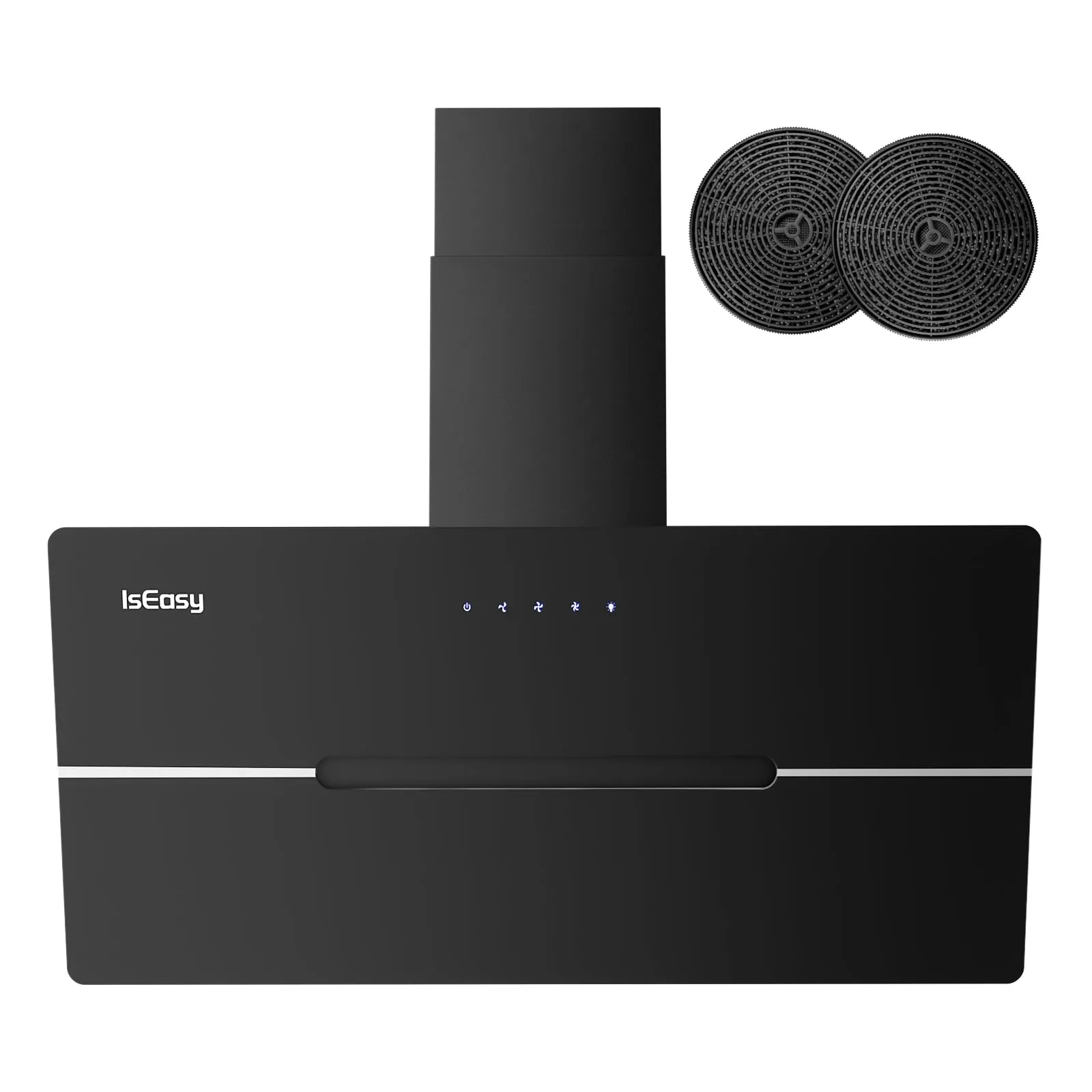 IsEasy Cappa Cucina, Cappa Aspirante 90cm di Scarico/Ricircolo con 524 m³/h Forte Potenza di Aspirazione, 3 Livelli di Regolazione, Funzionamento Touch, Nero, 58 dB, Efficienza A++