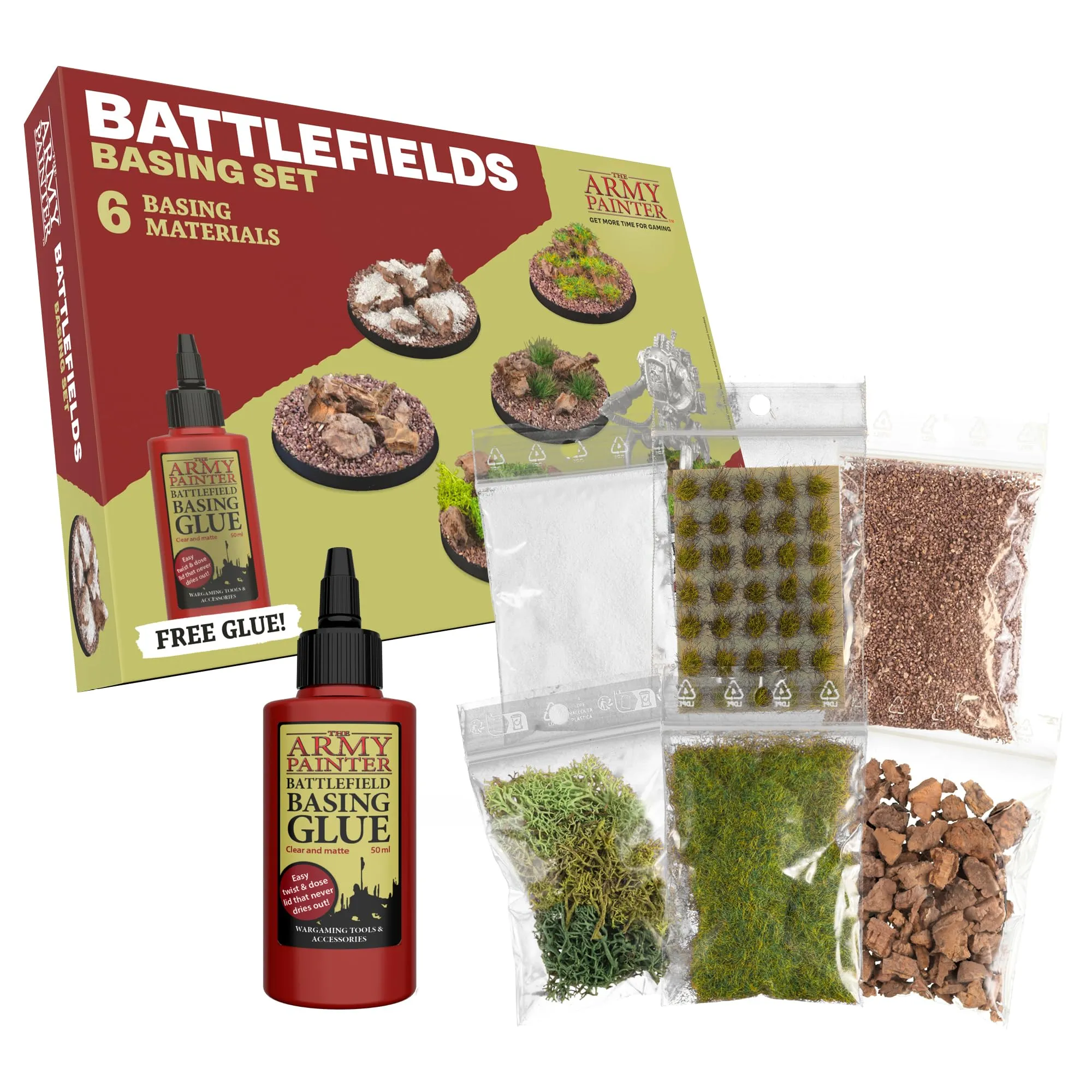 The Army Painter Battlefields Basing Set, Kit Modellismo Con 50ml Pva Colla Per Modellismo, Erba Finta, Battleground Marrone, Sottobosco Estivo, Rocce Da Battaglia E Neve Per Miniature Fantasy