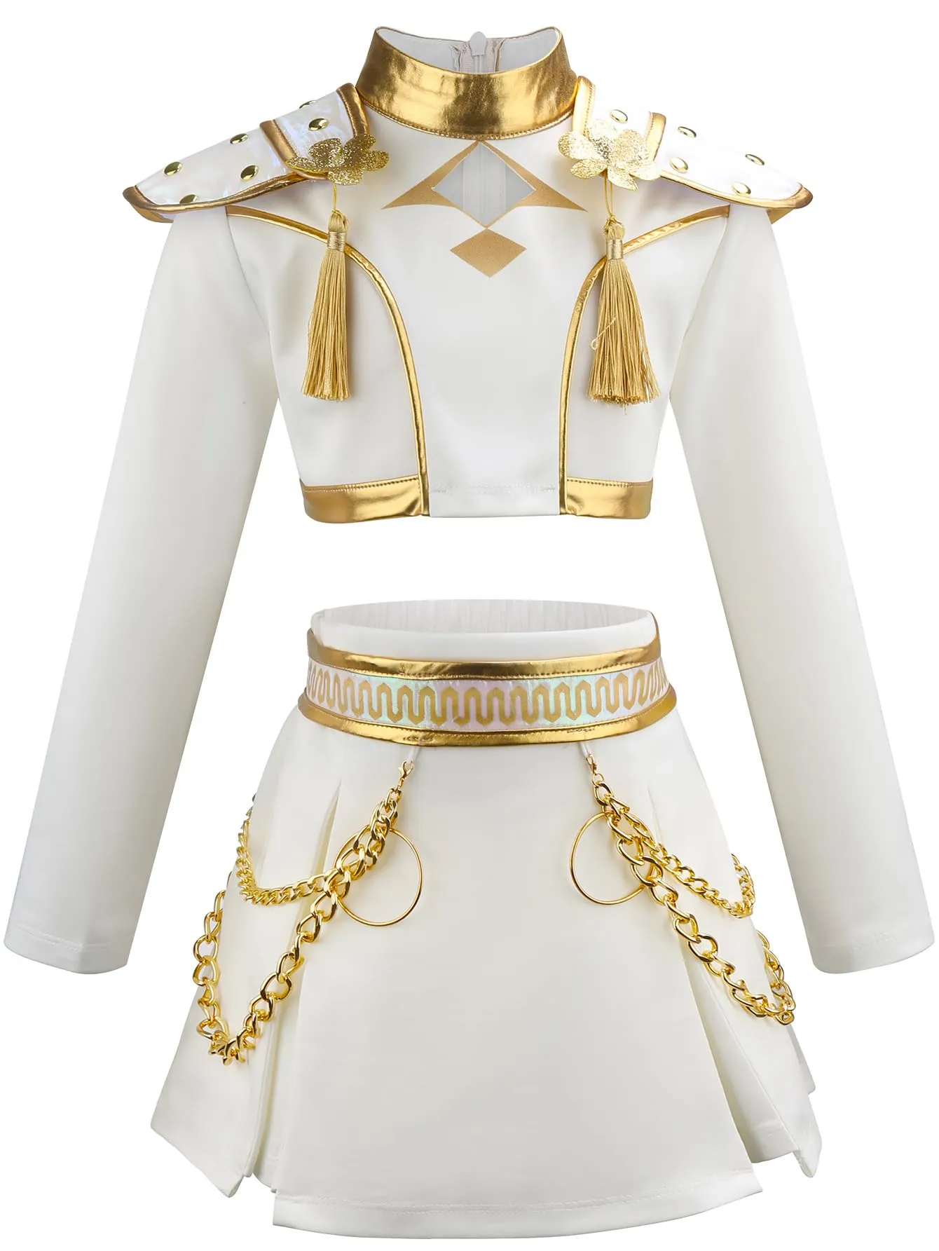 TRACYCY Bambina Costume Cosplay Anime Bianco Performance Show Uniforme Set Top e Gonna per Ragazze Natale Carnevale Halloween Festa Compleanno Mascherata Costume, 4-12 Anni, 140