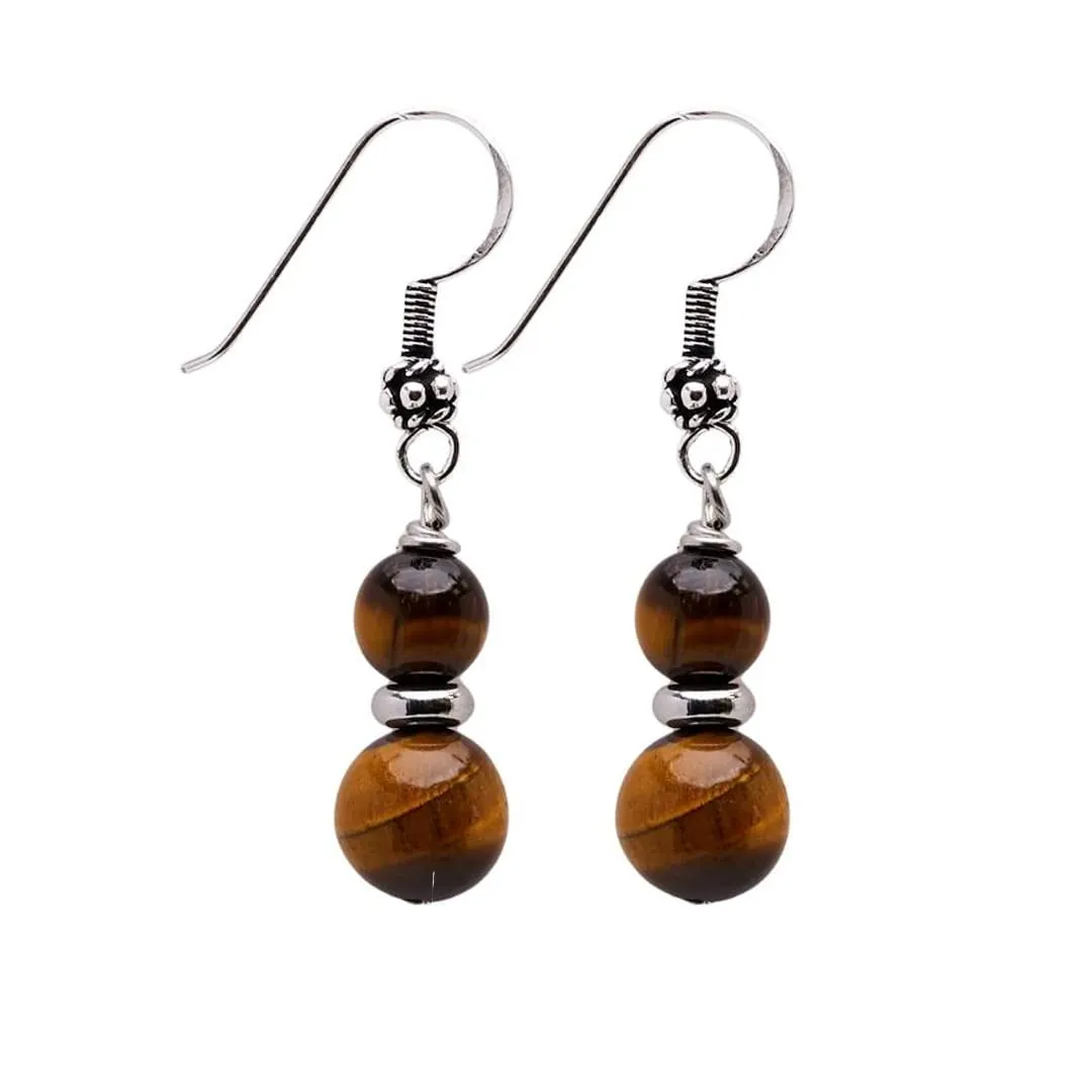Orecchini da donna fatti a Mano con Doppia ietra preziosa e orecchini pendenti in argento sterling - Idee regalo per le donne (occhio di tigre marrone)