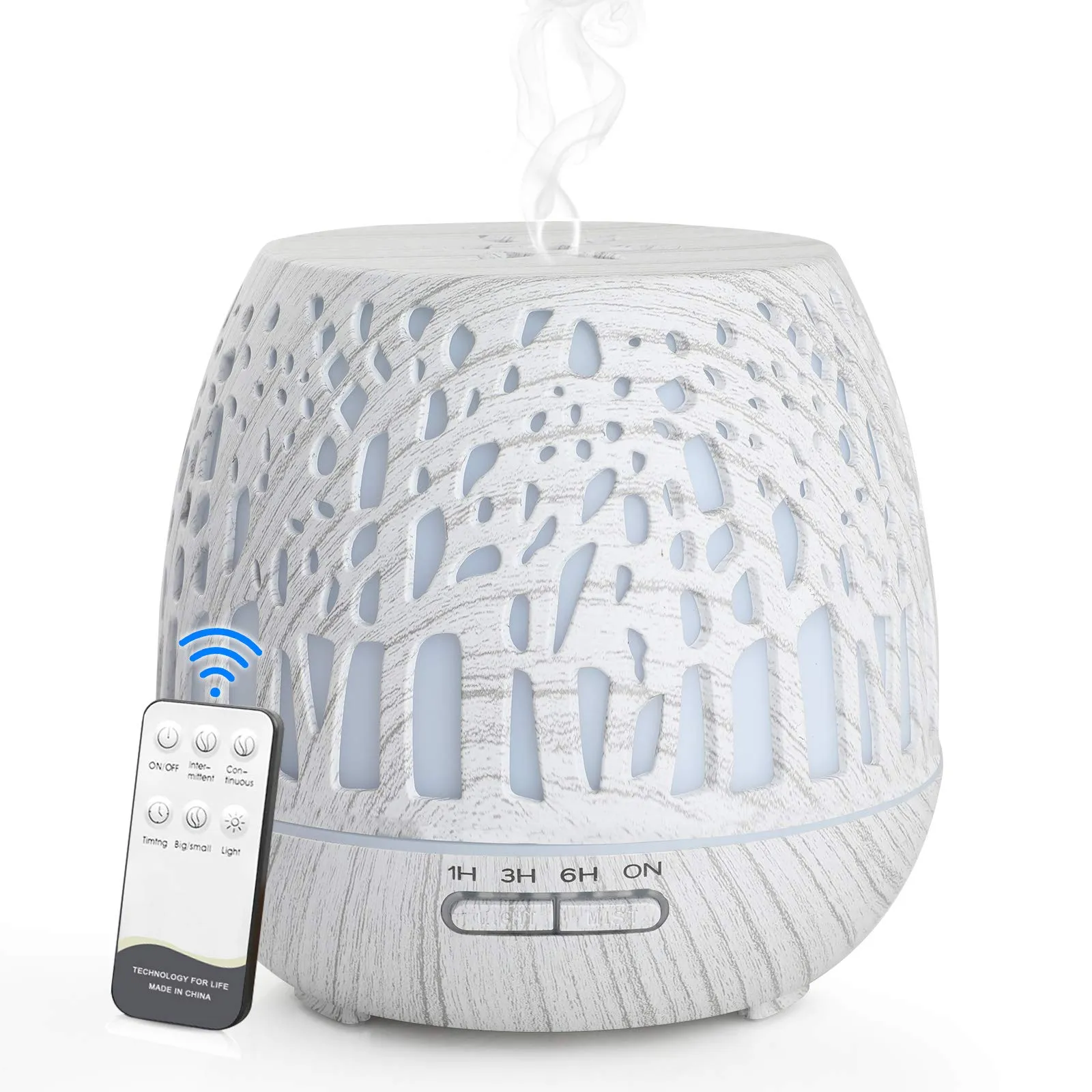 Simpeak Diffusore di Oli Essenziali 400 ml,Umidificatore Diffusore di Aromi con Luce LED per Casa e Ufficio, Camera da Letto - Legno Bianco