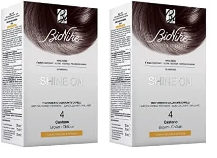 Bionike Shine On - Trattamento Colorante N.4 Castano, Kit Tinta per Cute Sensibile Senza Ammoniaca, Azione Nutriente e Protettiva, Dona un Colore Naturale e Brillante, Copre i Capelli Bianchi
