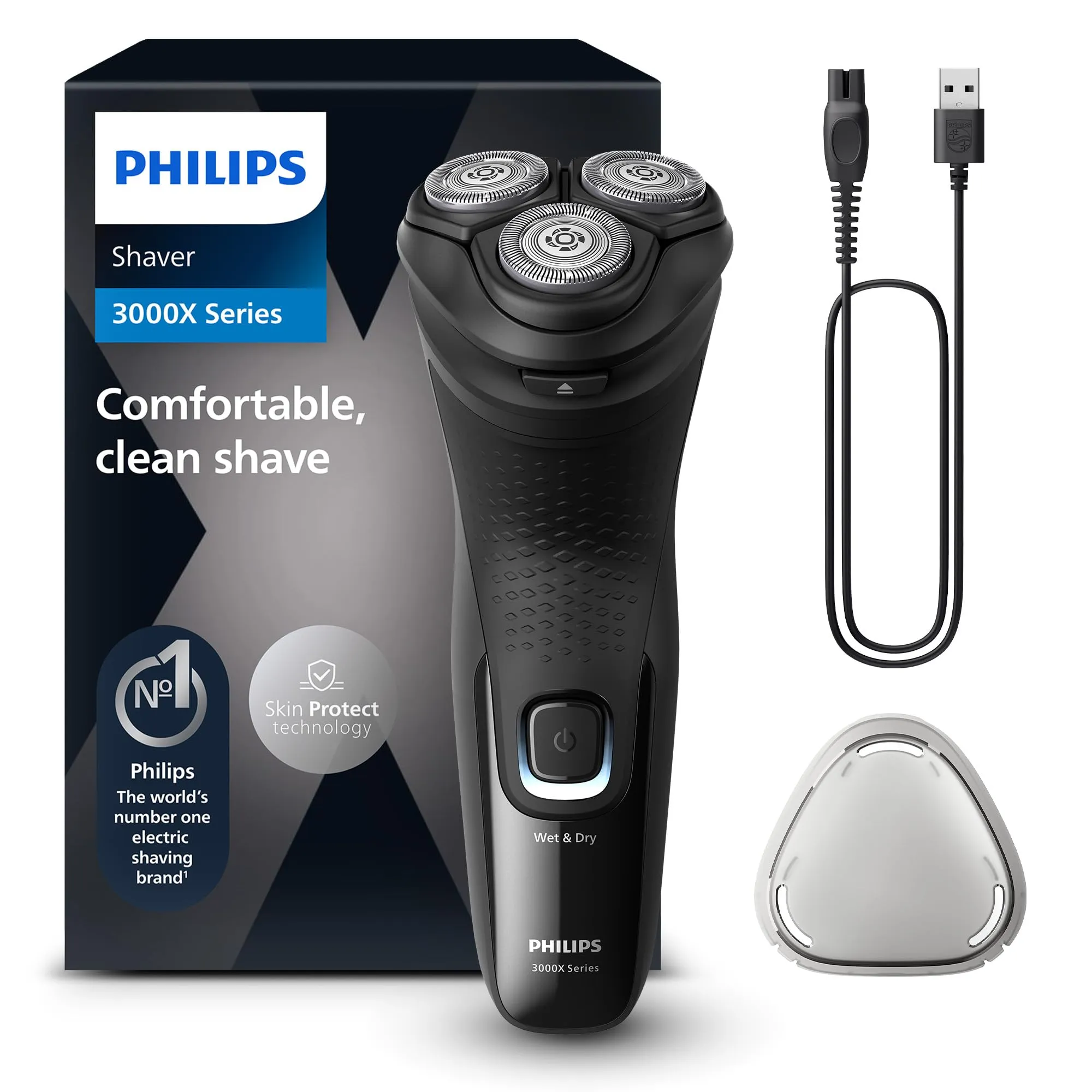 Philips rasoio elettrico serie 3000x - Rasoio elettrico Wet & Dry per uomo colore Deep Black, con tecnologia SkinProtect, rifinitore a scomparsa, rasoio ergonomico per uomo (modello X3001/00)