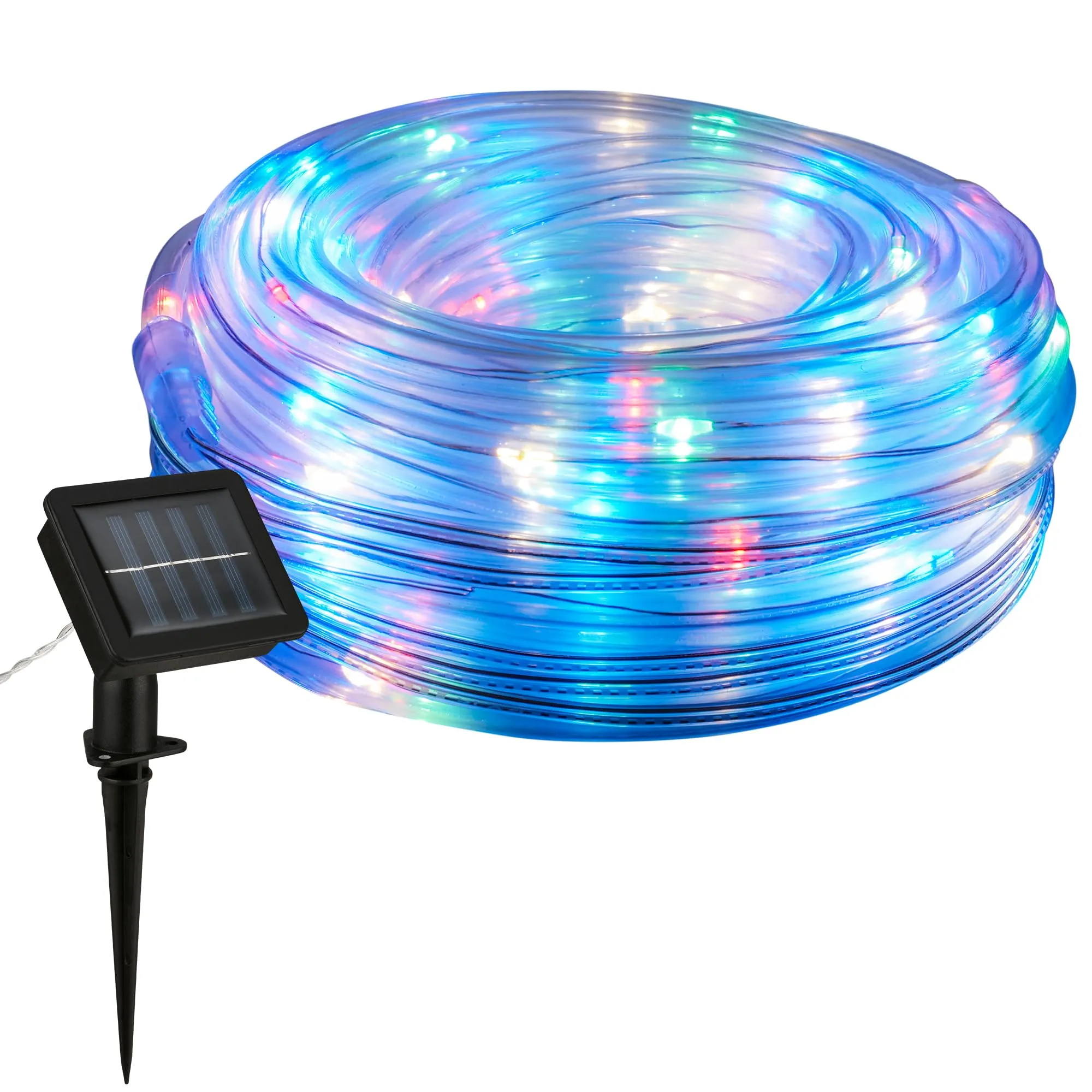 BRILONER - Striscia LED RGB solare 10 metri, luce colorata, catena luminosa solare impermeabile per esterni, striscia LED con 2 modalità di luce, tubo LED per esterni, nastro LED solare, trasparente
