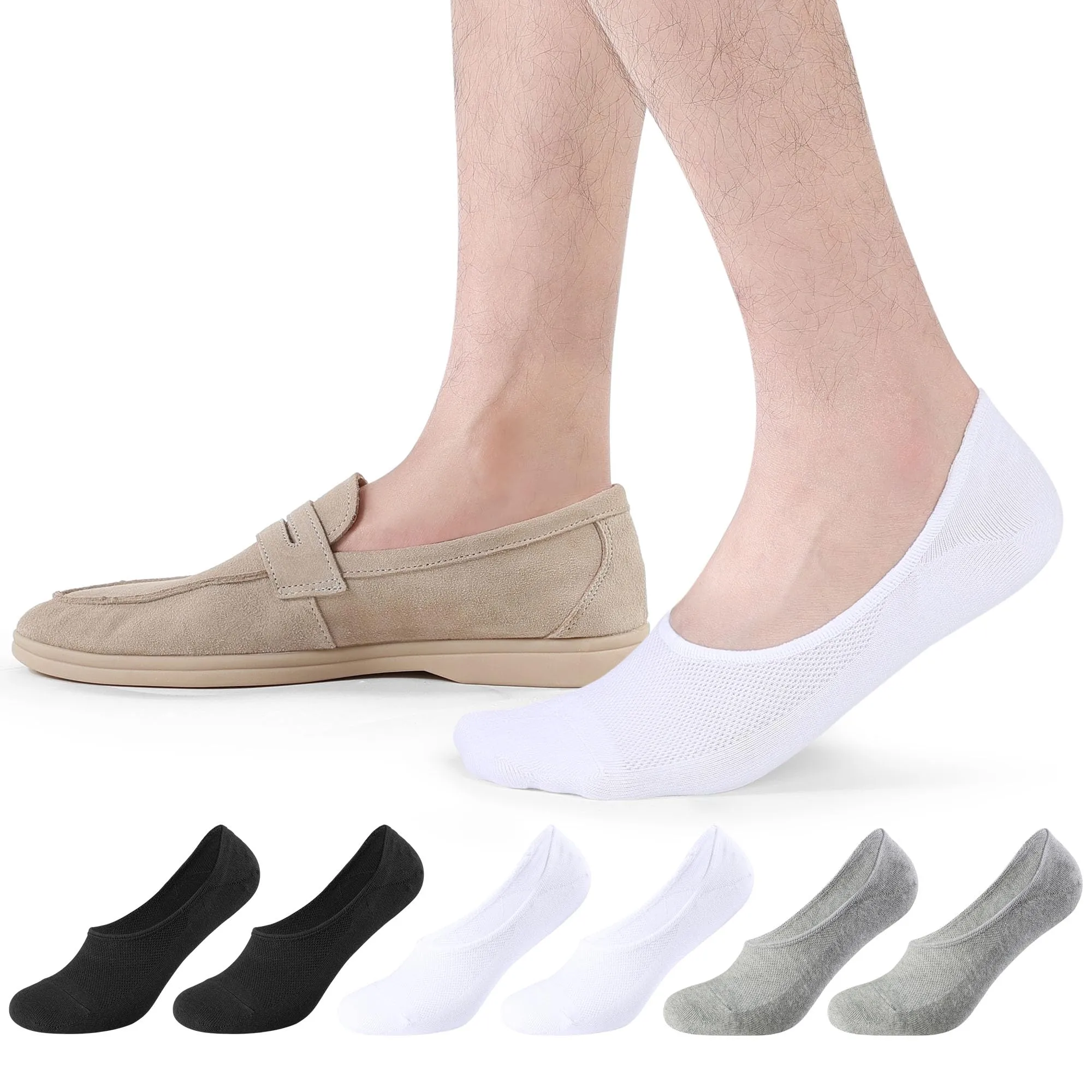 CLOSEMATE Calzini Fantasmini Uomo Donna in Cotone Sneaker Calze Estivi Invisibili Taglio Basso Corti con Antiscivolo Silicone Neri Bianchi 6 Paia