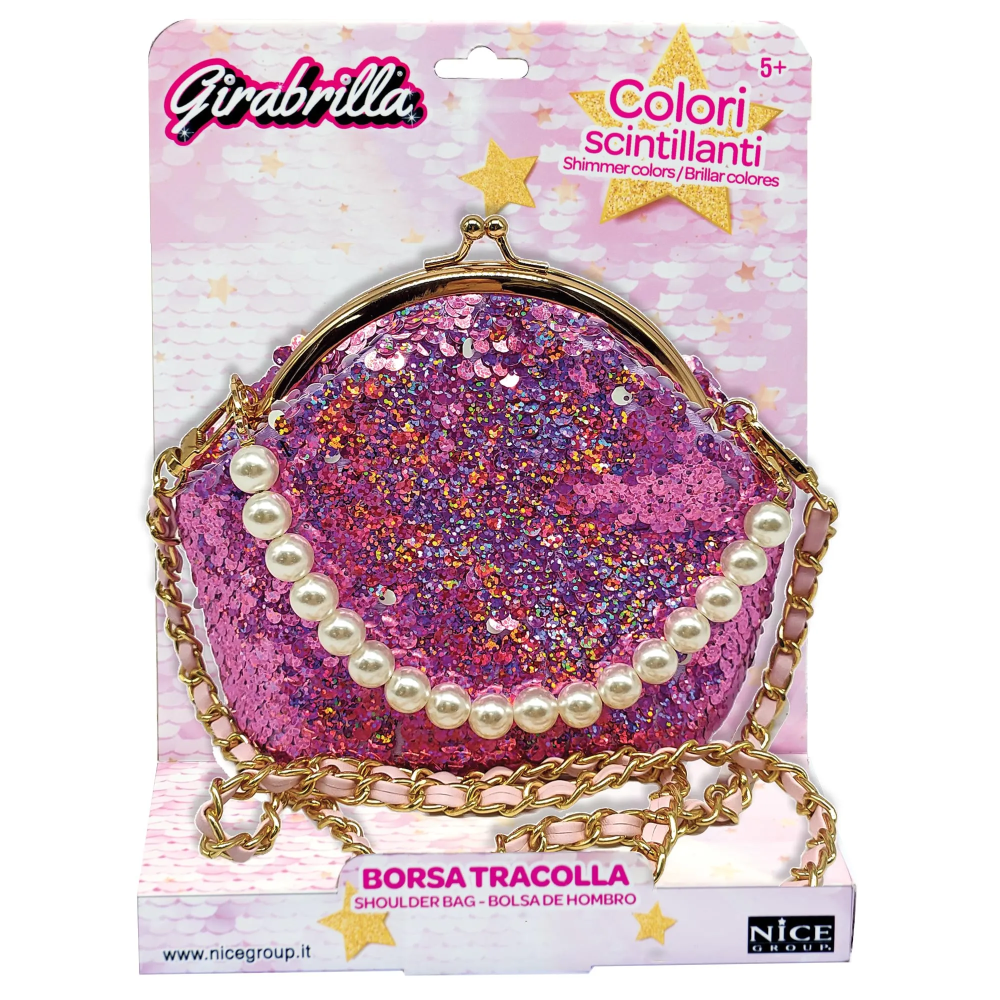 Girabrilla Bag, Borsetta a forma di Borsellino, con Paillettes e Tracolla
