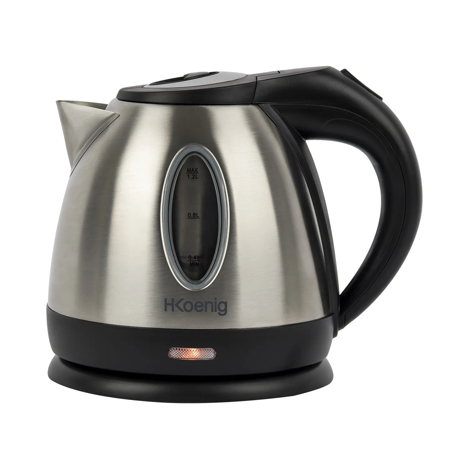 H.Koenig Bollitore elettrico BO12 1,2L Acciaio inox pratico e compatto, livello d'acqua graduato, Bollitura a riscaldamento rapido, Indicatore luminoso, Base con rotazione a 360°, 1630 W