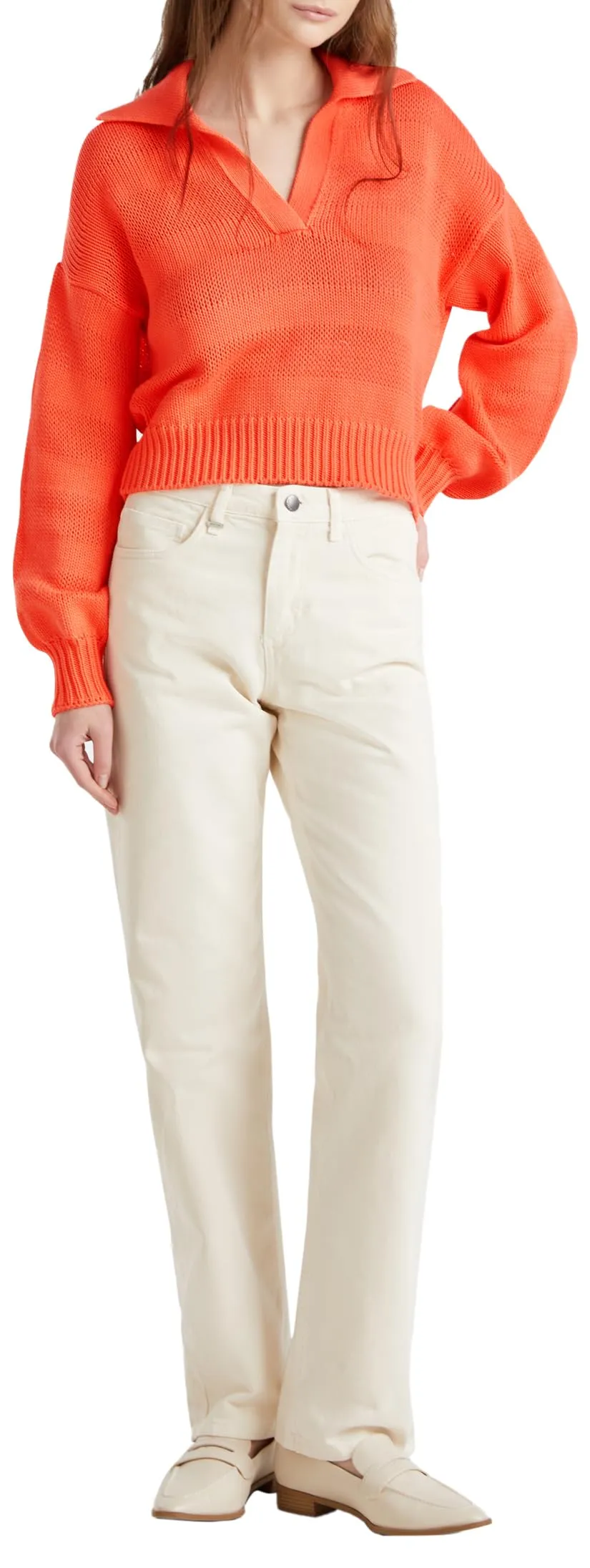 United Colors of Benetton Maglia Polo M/L 1898D3015, Arancione, S Donna