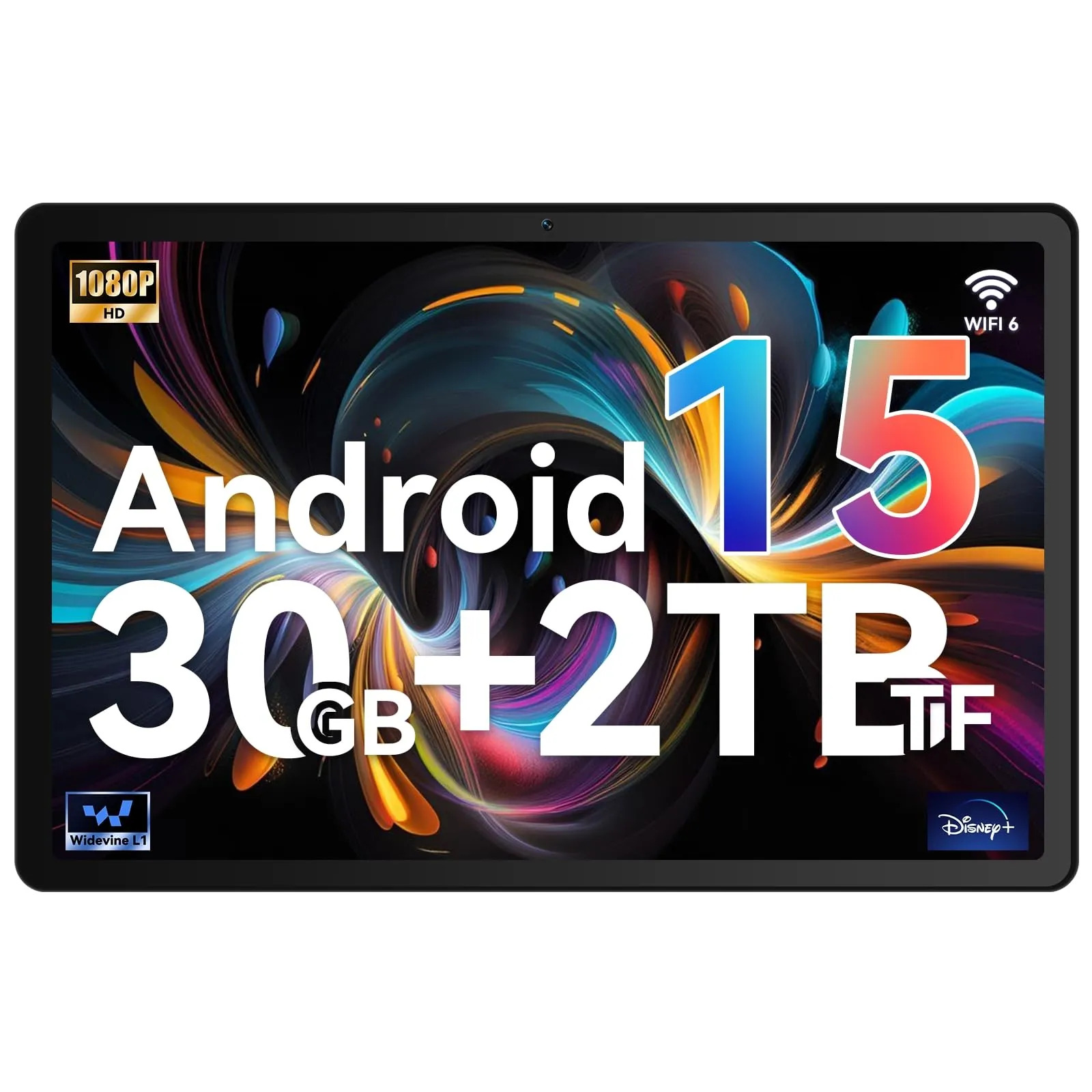 Whitedeer Tablet, Android 15 Tablet 10 Pollici Octa-Core,30GB RAM + 128GB ROM Espandibile 1TB, Split-Screen,WiFi 6, Bluetooth 5.4,Widevine L1, Doppia Fotocamera 5MP+8MP, Batteria 6200mAh, OTG, Nero