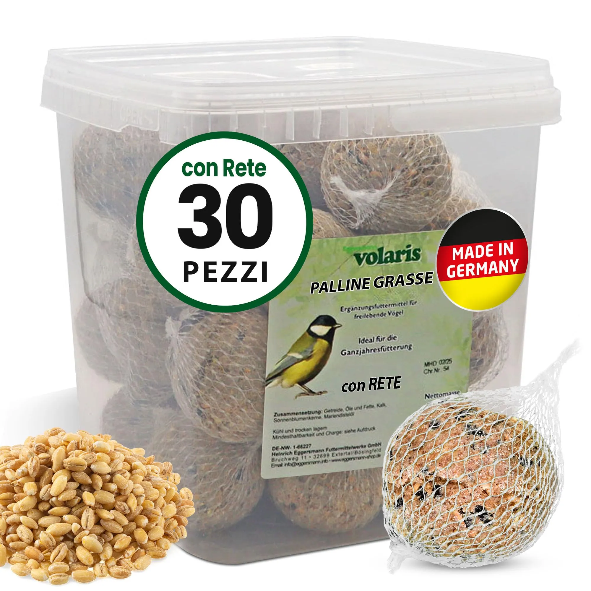 Eggersmann volaris Gnocchi di cince con rete da 30 pezzi [palline di cincia] 2,9 kg – Mangime per uccelli selvatici – Gnocchi di uccelli ricchi di sostanze nutritive per tutti gli uccelli da giardino