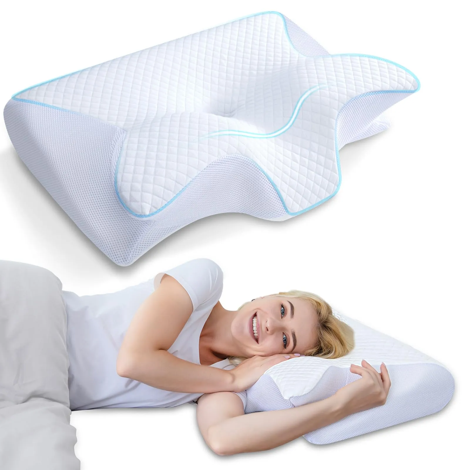 HOMCA Cuscino Ortopedico, 2 in 1 Cuscino Ergonomico in Memory Foam