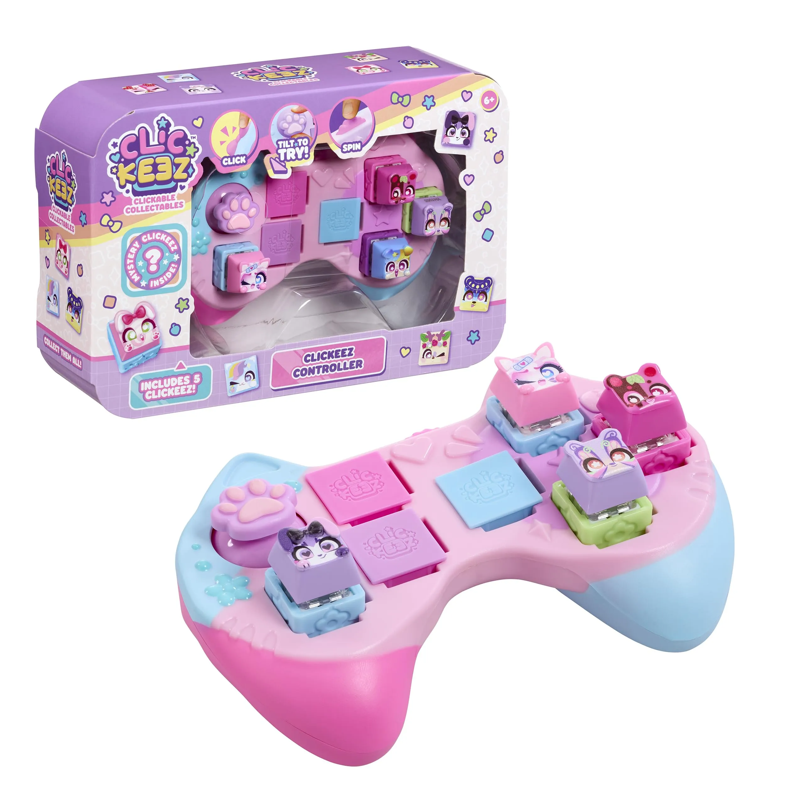 Goliath - Controllore CLICKEEZ - 5 Pulsanti Cliccabili Kawaii +1 Joystick+Guida alla Raccolta - Fidget Toy ASMR Personalizzabile - Tasti da Cliccare - 70 Personaggi Collezionabili - Dai 6 anni in su