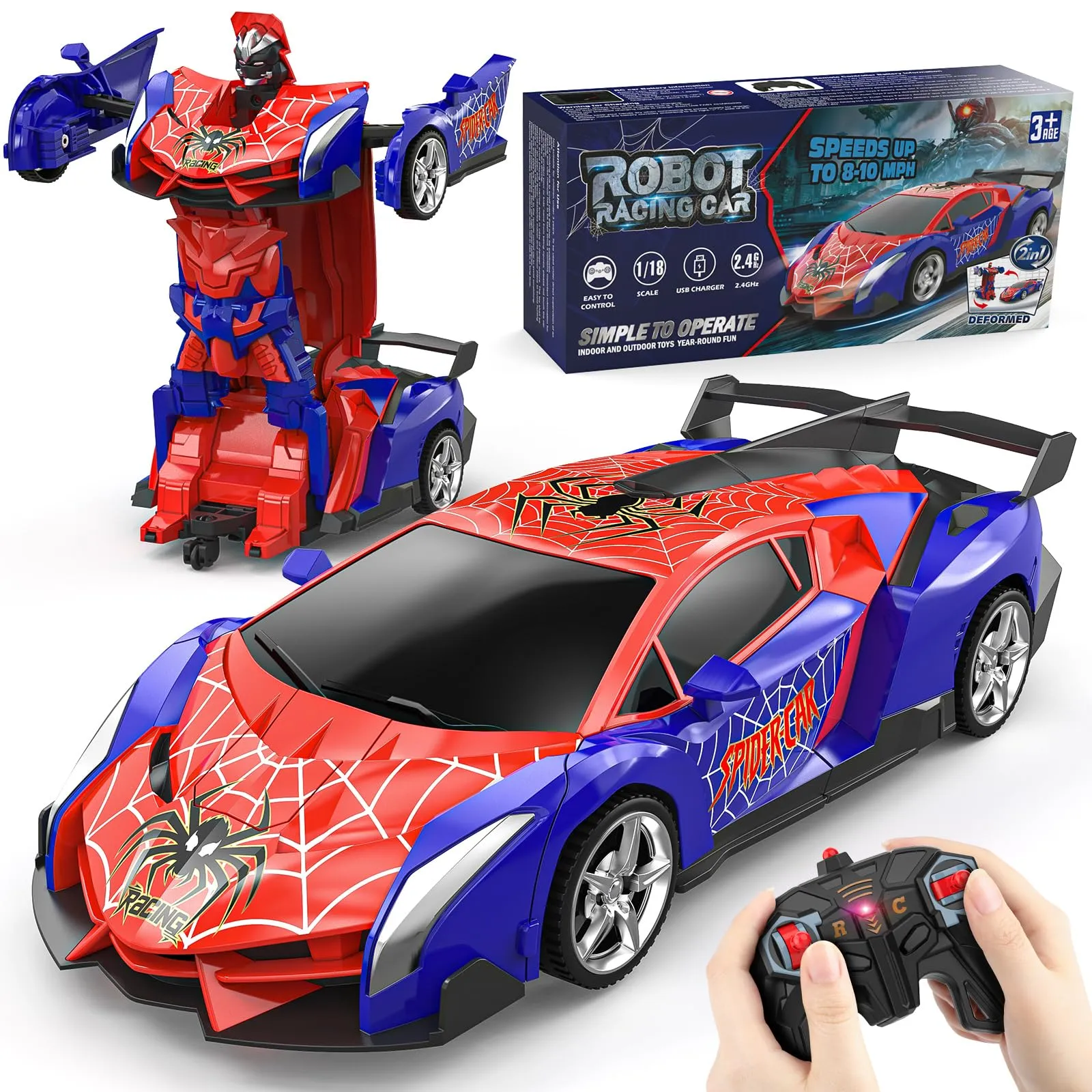 Mieryd Macchina Telecomandata Robot, Spider Auto Radiocomandata Trasformabile Giochi Bambini Bimbi 3 4 5 6 7 8 9 Anni, 1:18 Macchinina RC Car Elettrica Giocattolo Gioco Regalo Compleanno Natale