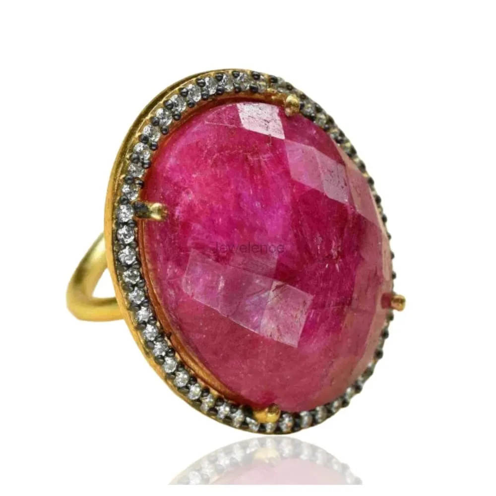 Anello in argento sterling 925 placcato oro giallo 18 carati per anello da donna con zirconi e rubino Anello in argento sterling con pietra preziosa rossa