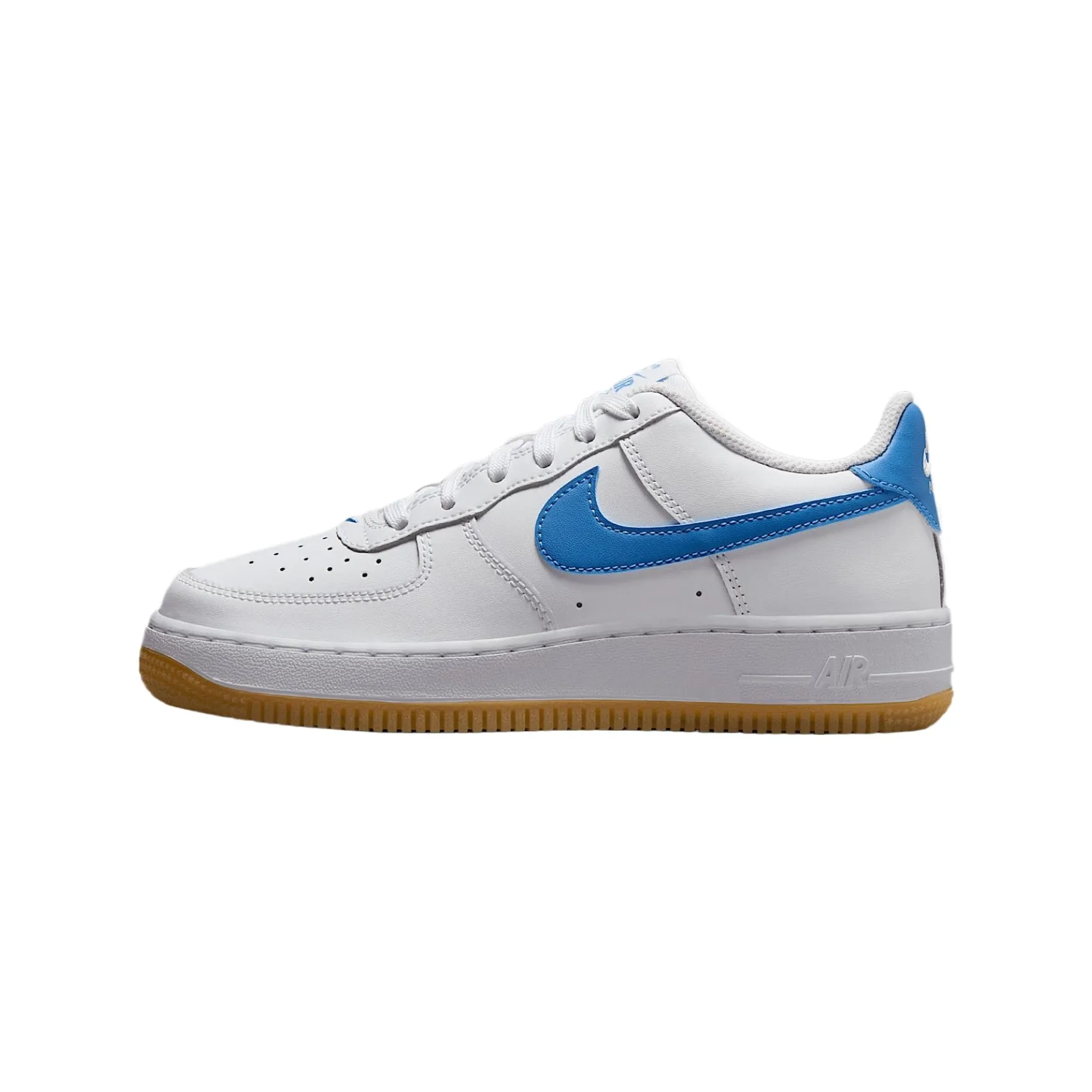 NIKE Air Force 1 (GS), Sneaker, White Gum Light Brown Blue Beyond, 38.5 EU