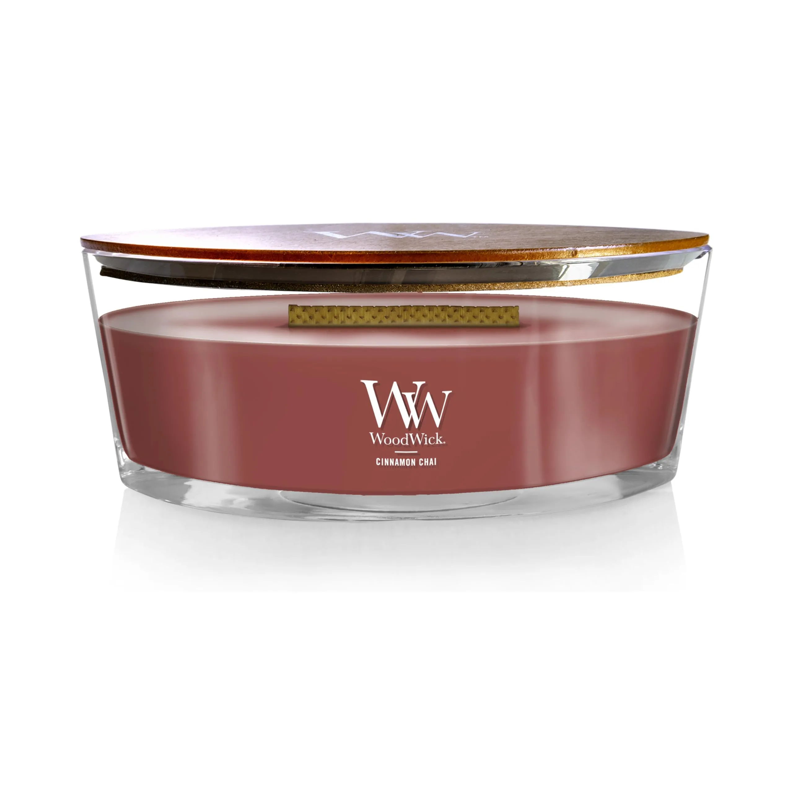 WoodWick Candela profumata Ellispe con stoppino crepitante | Chai alla Cannella (Cinnamon Chai) | Durata della fragranza: fino a 50 ore