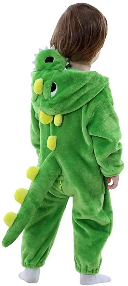 LOLANTA Costume da dinosauro per bambino, costume in Pile Felpa con Cappuccio(Verde,3-4 anni