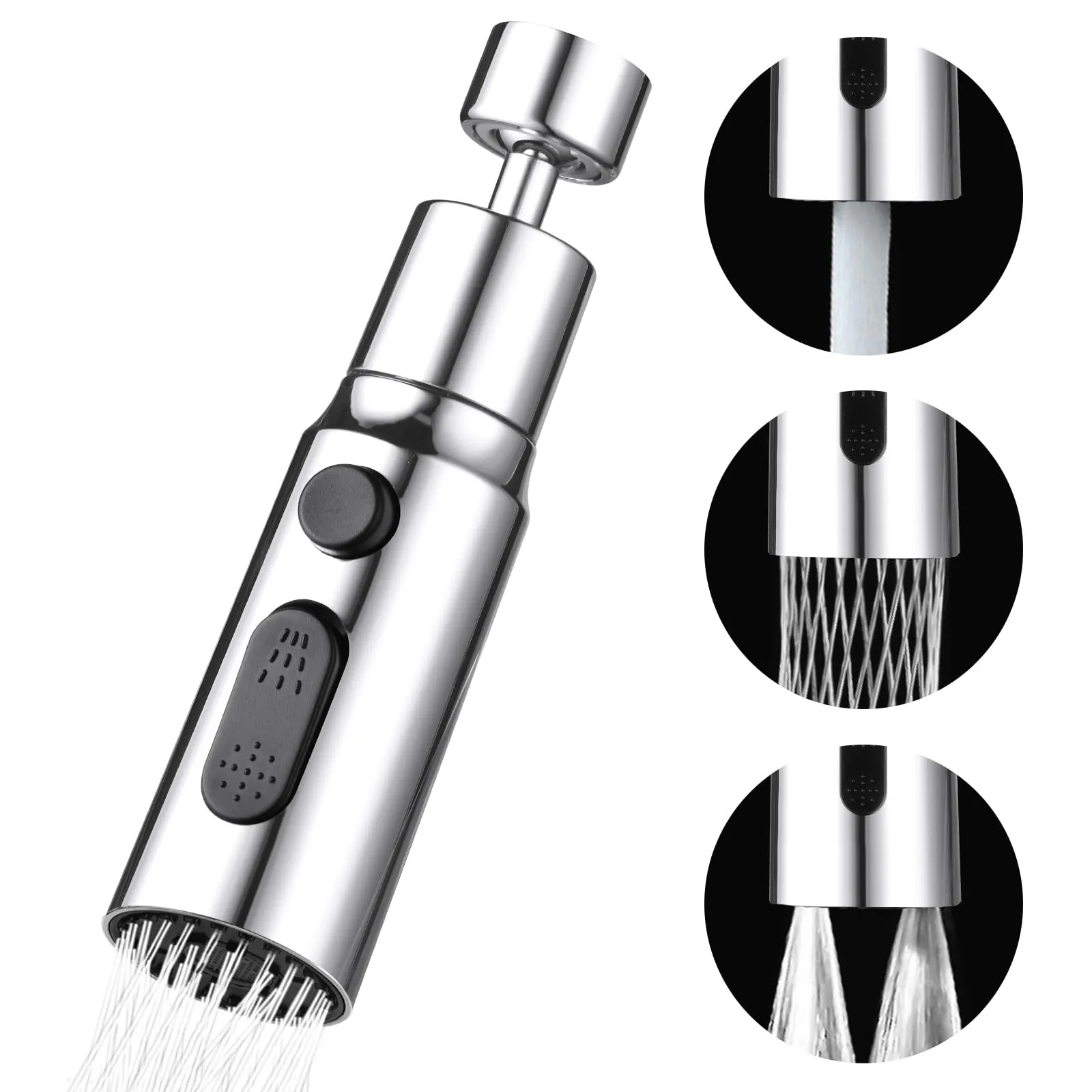 OSDUE Kit Aeratore, Rubinetto da Cucina Testa a Spruzzo, 360 ° Girevole Lavello Rubinetto Gorgogliatore, G1/2 Filtro per Risparmio Idrico, modalità Stream/modalità Spray/modalità Doppio Getto d'Acqua